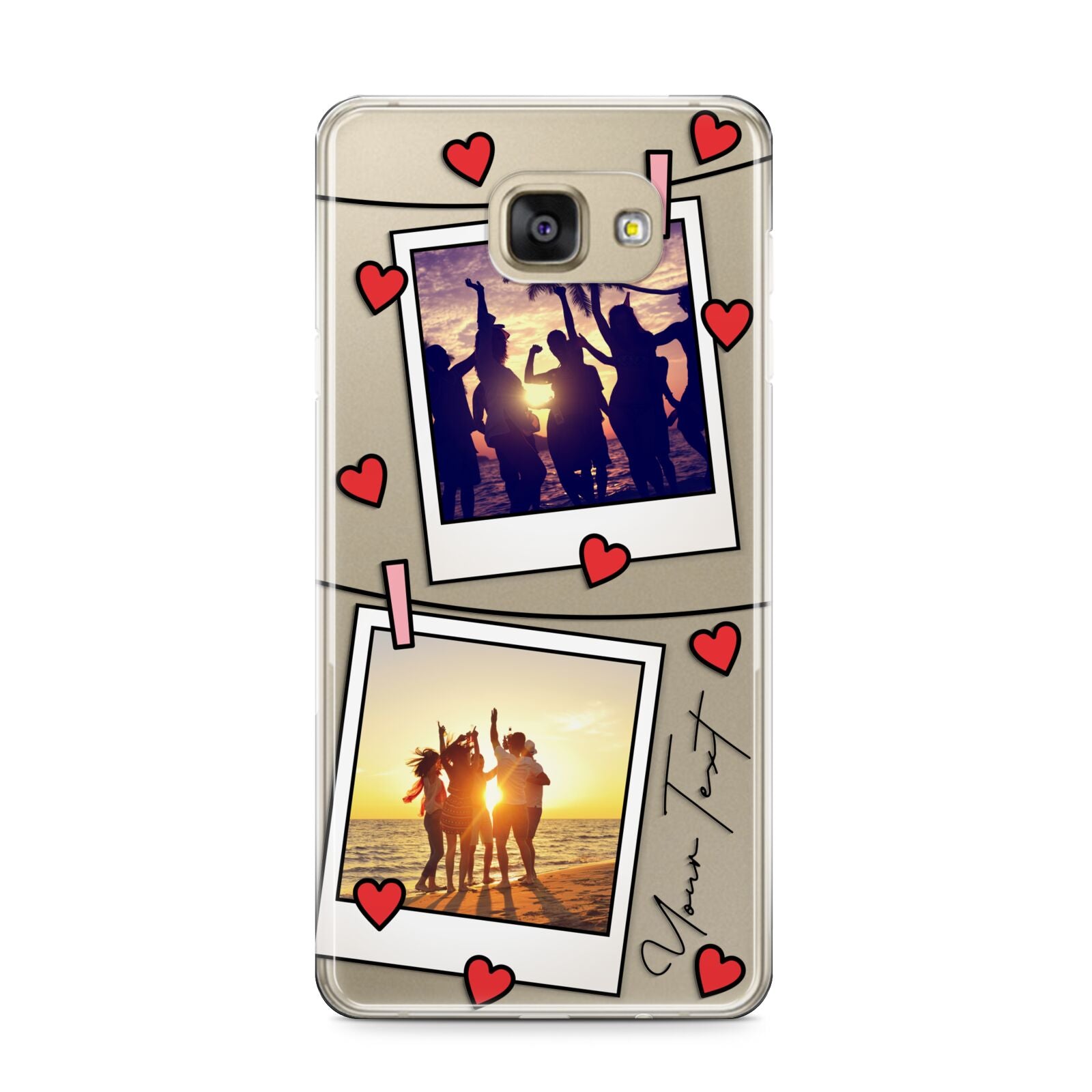 Hearts Photo Montage Upload with Text Samsung Galaxy A9 2016 Case on gold phone