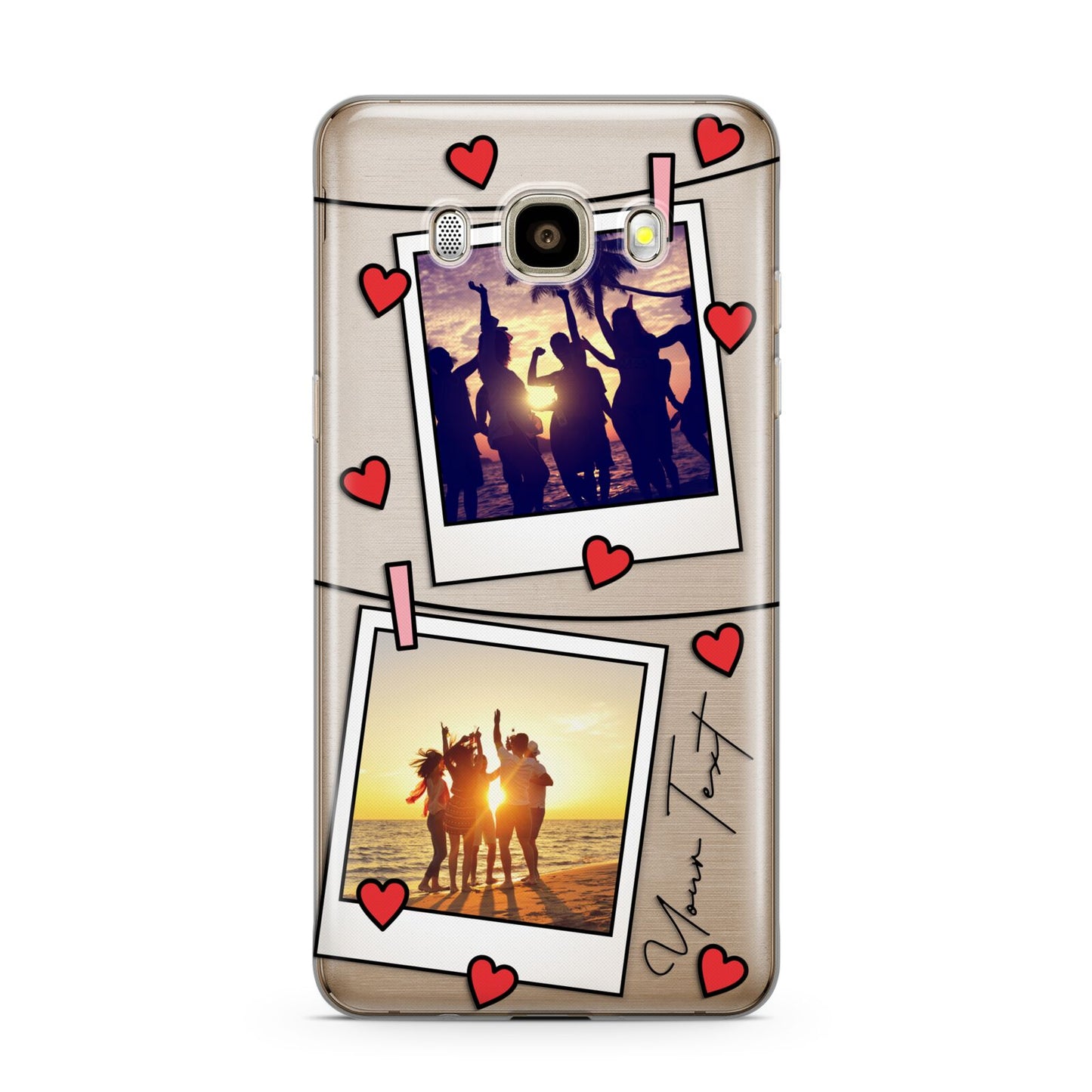 Hearts Photo Montage Upload with Text Samsung Galaxy J7 2016 Case on gold phone
