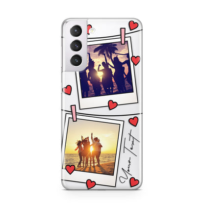 Hearts Photo Montage Upload with Text Samsung S21 Case