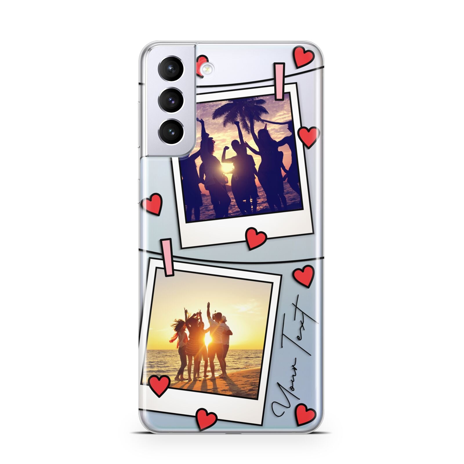 Hearts Photo Montage Upload with Text Samsung S21 Plus Phone Case