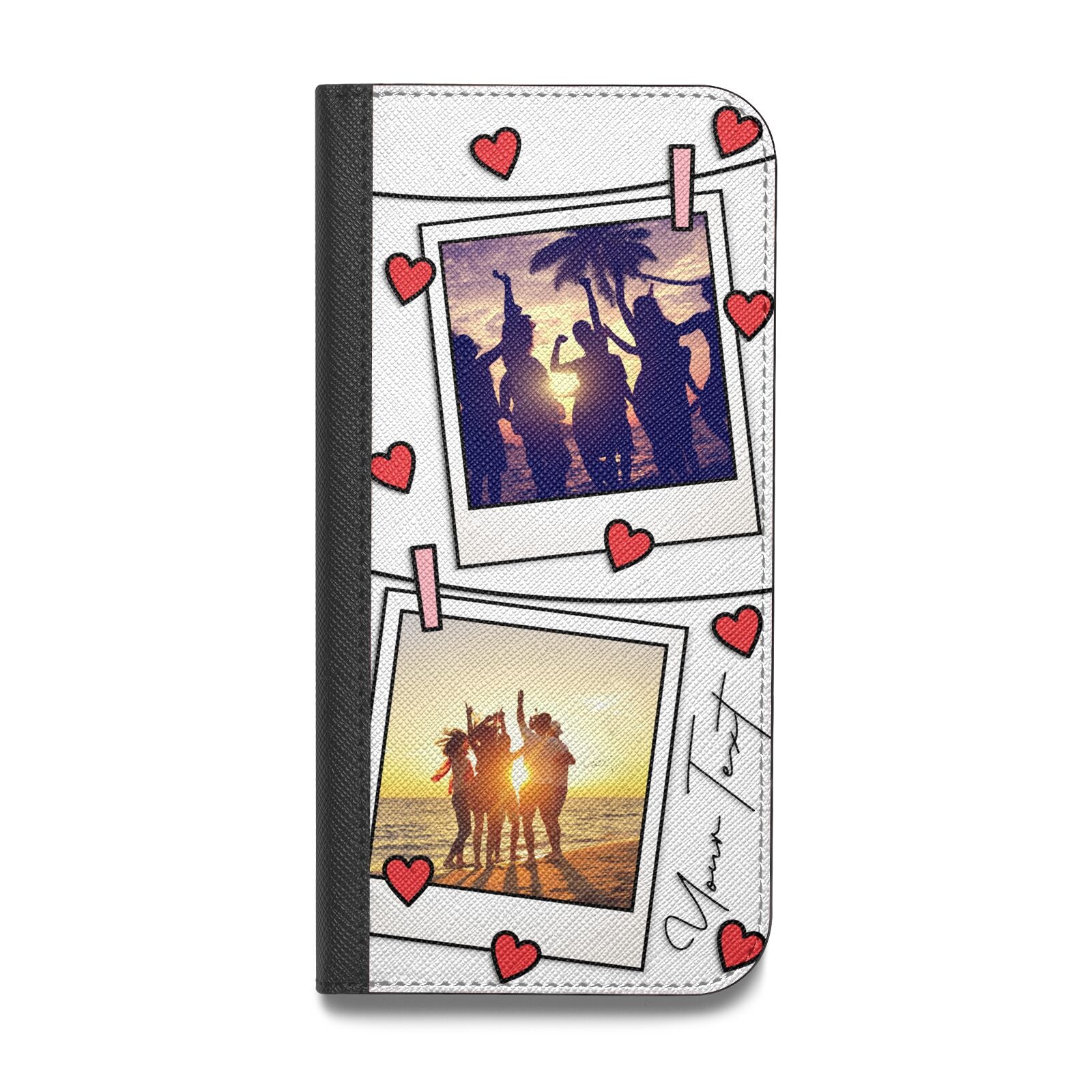 Hearts Photo Montage Upload with Text Vegan Leather Flip iPhone Case