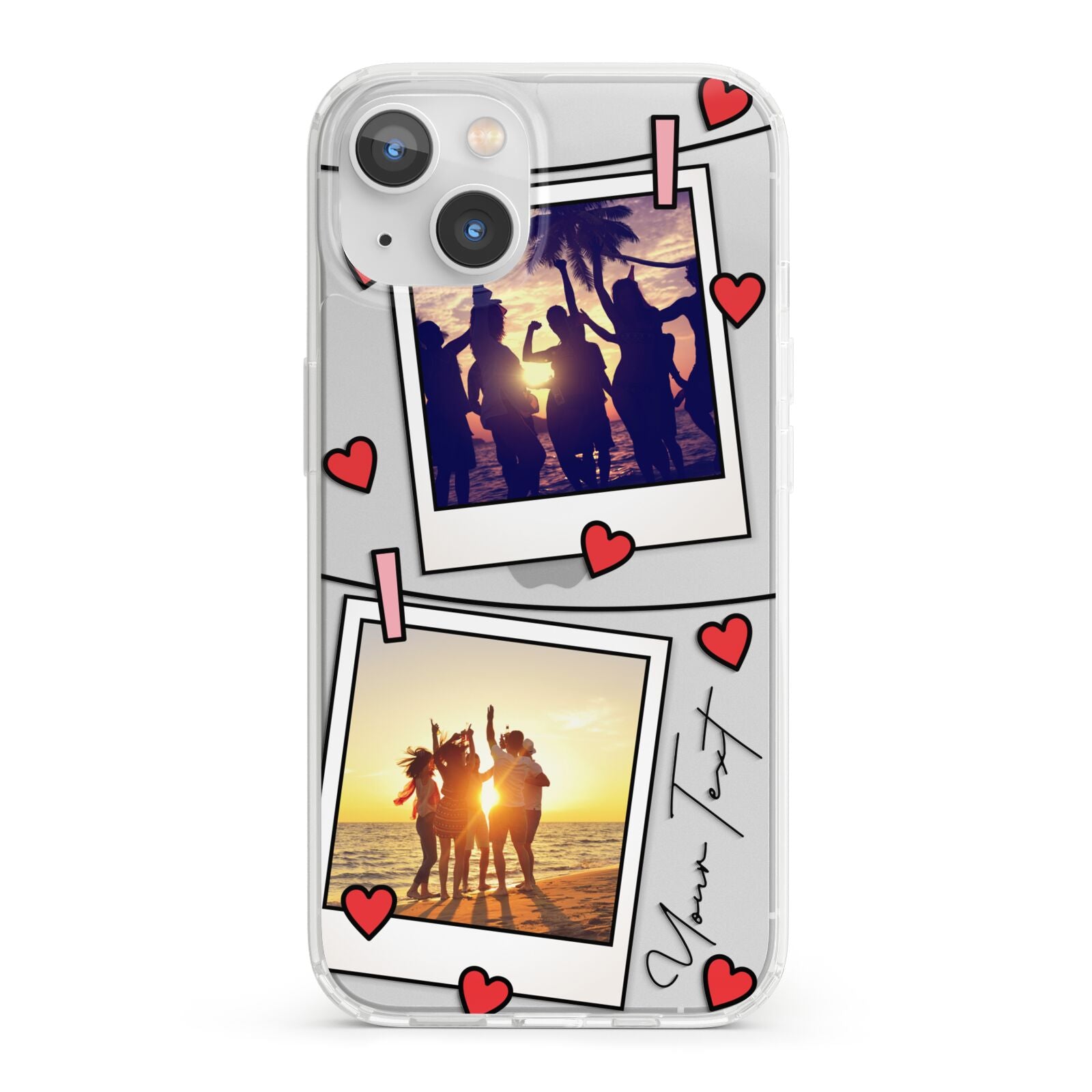 Hearts Photo Montage Upload with Text iPhone 13 Clear Bumper Case