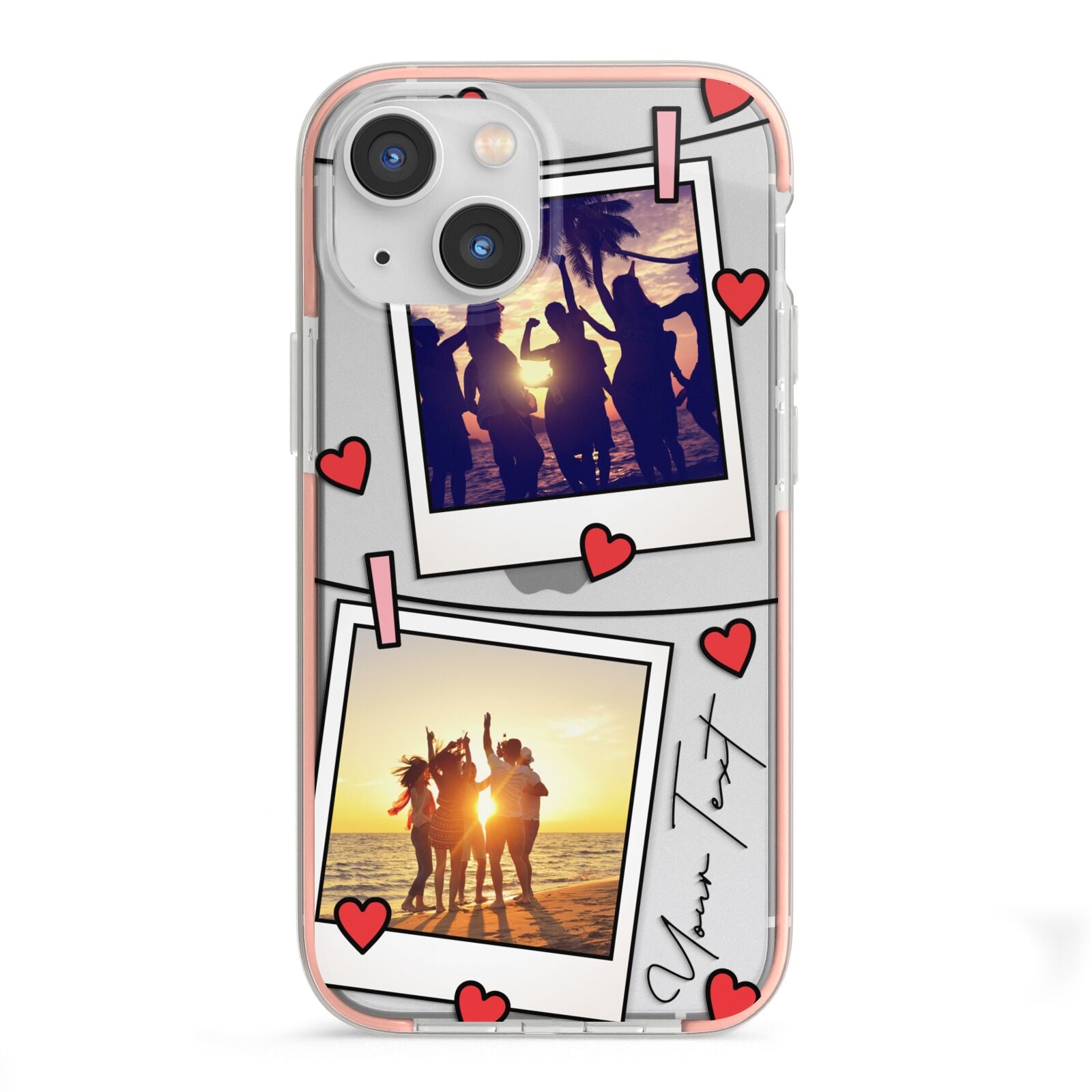 Hearts Photo Montage Upload with Text iPhone 13 Mini TPU Impact Case with Pink Edges