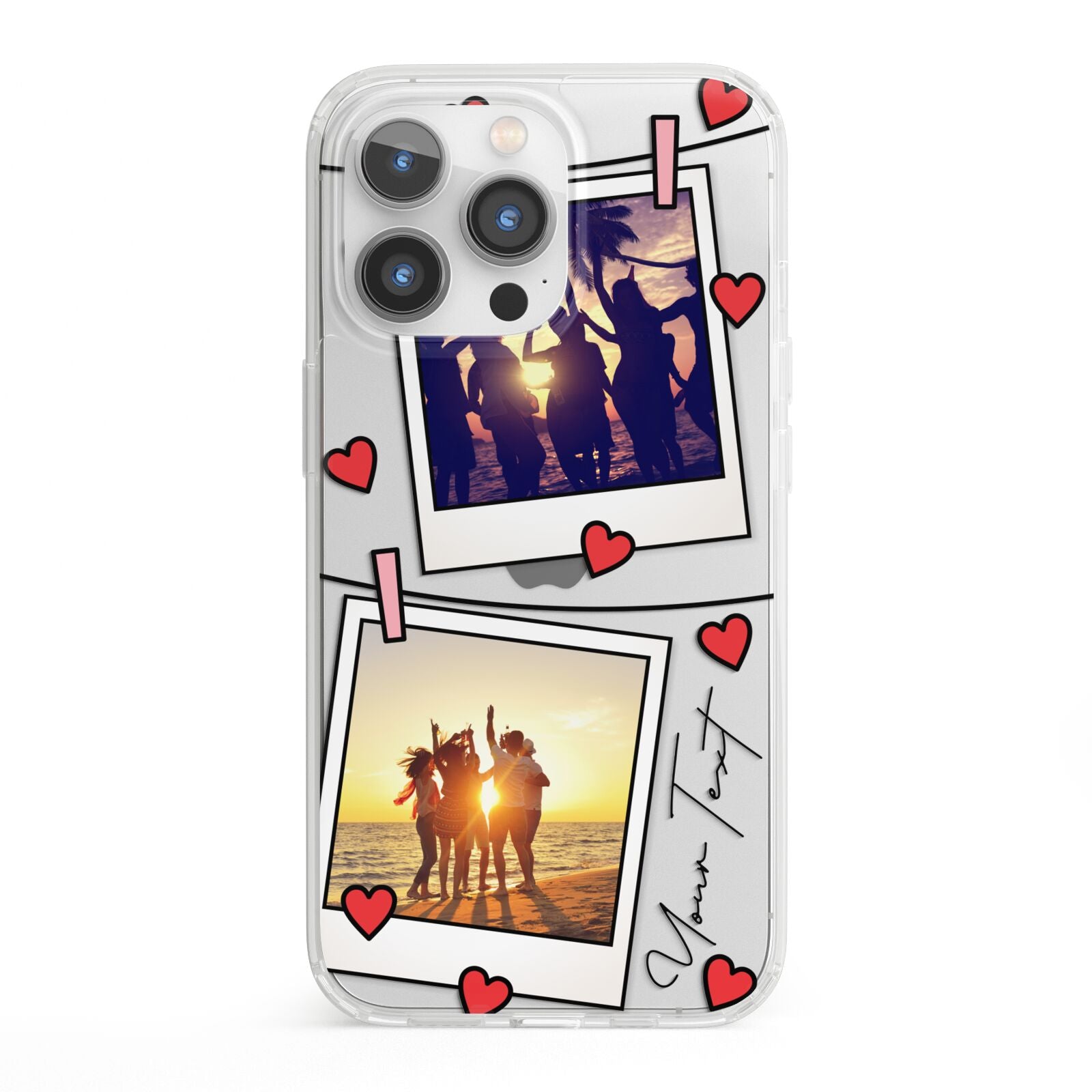Hearts Photo Montage Upload with Text iPhone 13 Pro Clear Bumper Case