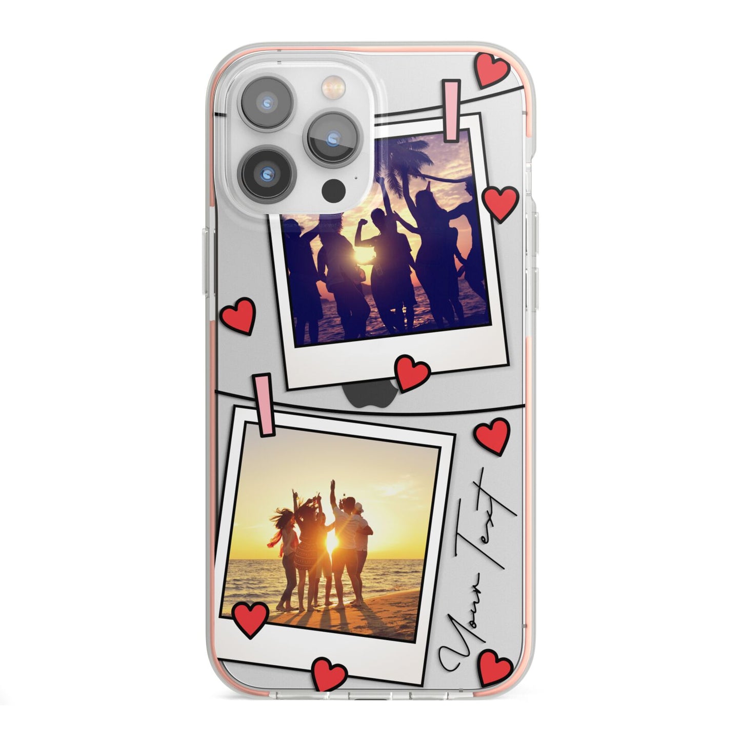 Hearts Photo Montage Upload with Text iPhone 13 Pro Max TPU Impact Case with Pink Edges