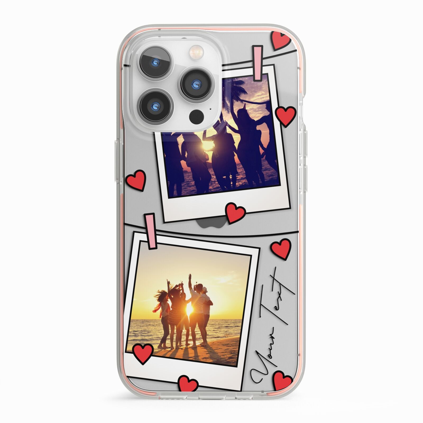 Hearts Photo Montage Upload with Text iPhone 13 Pro TPU Impact Case with Pink Edges