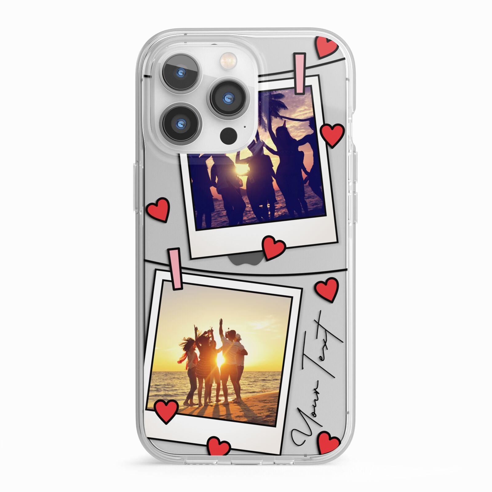 Hearts Photo Montage Upload with Text iPhone 13 Pro TPU Impact Case with White Edges