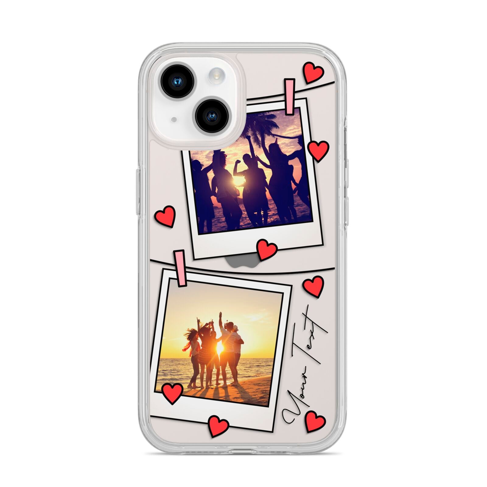 Hearts Photo Montage Upload with Text iPhone 14 Clear Tough Case Starlight