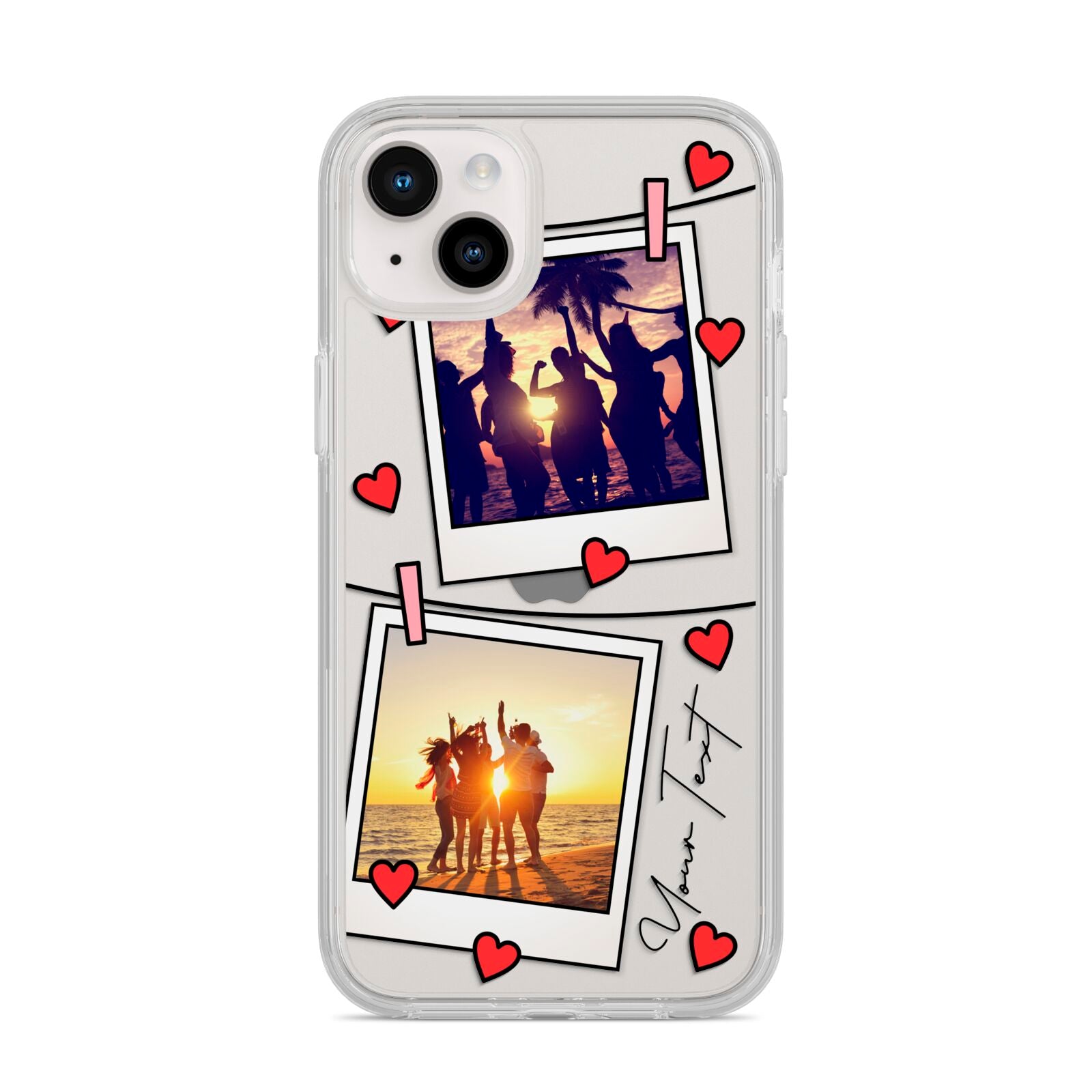 Hearts Photo Montage Upload with Text iPhone 14 Plus Clear Tough Case Starlight
