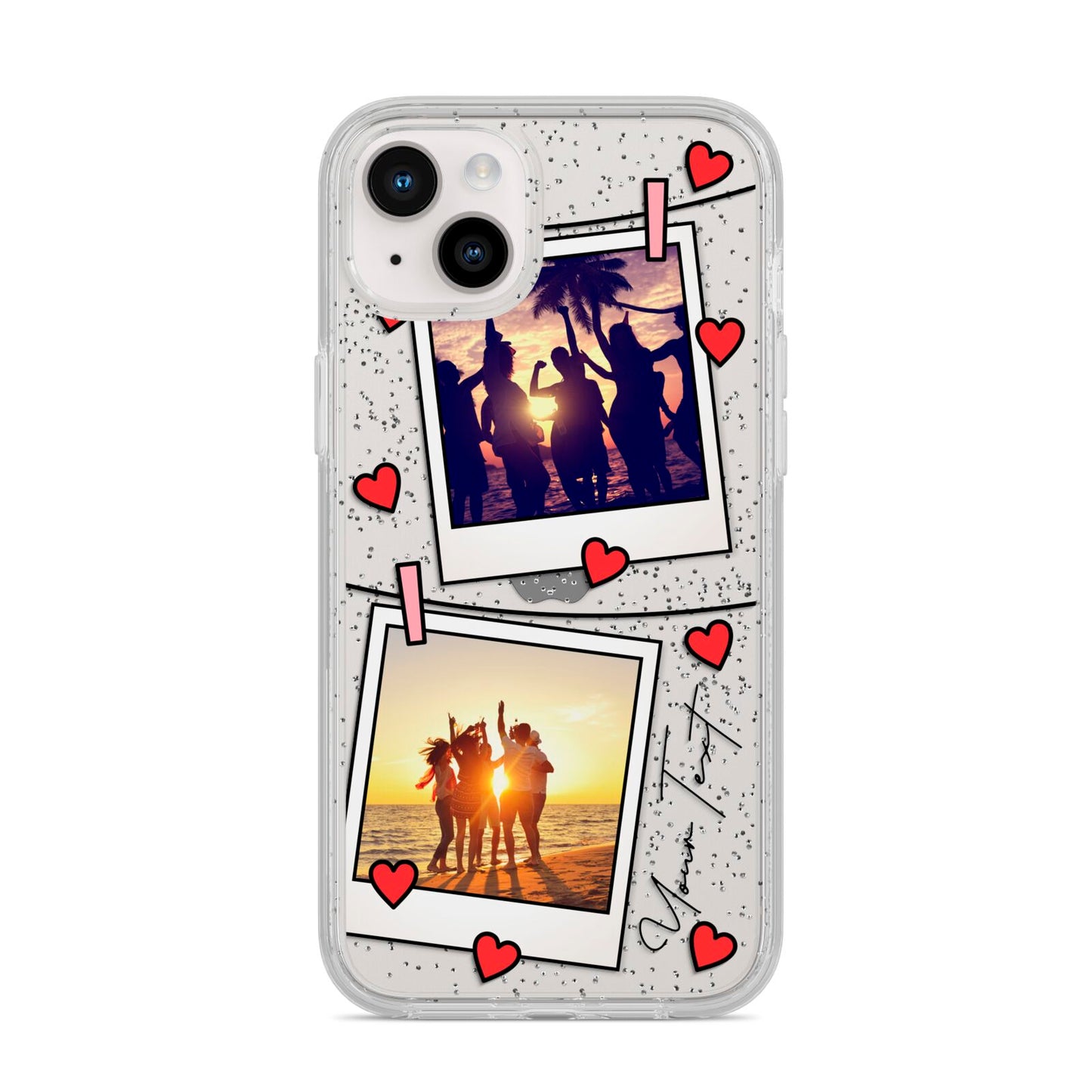 Hearts Photo Montage Upload with Text iPhone 14 Plus Glitter Tough Case Starlight