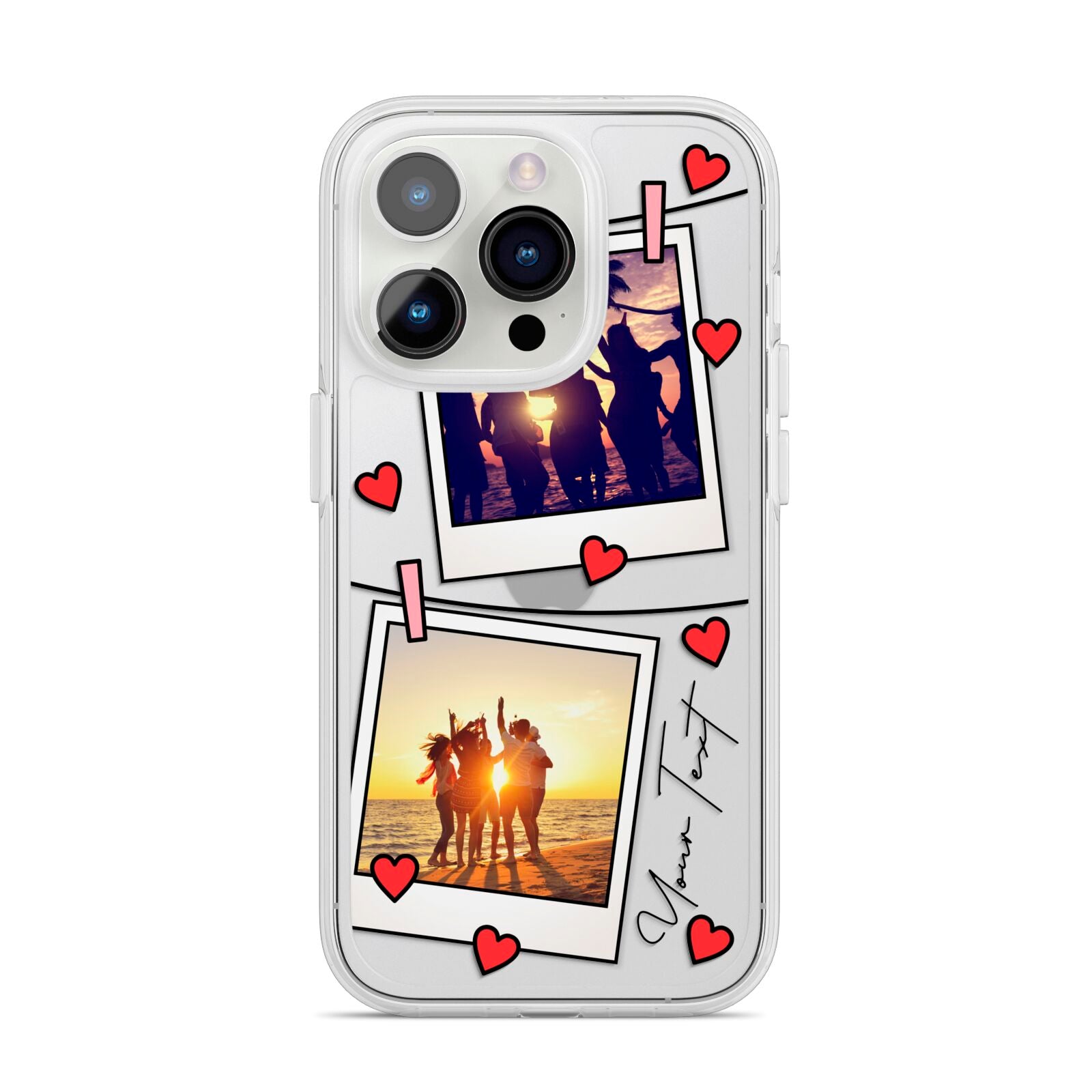 Hearts Photo Montage Upload with Text iPhone 14 Pro Clear Tough Case Silver