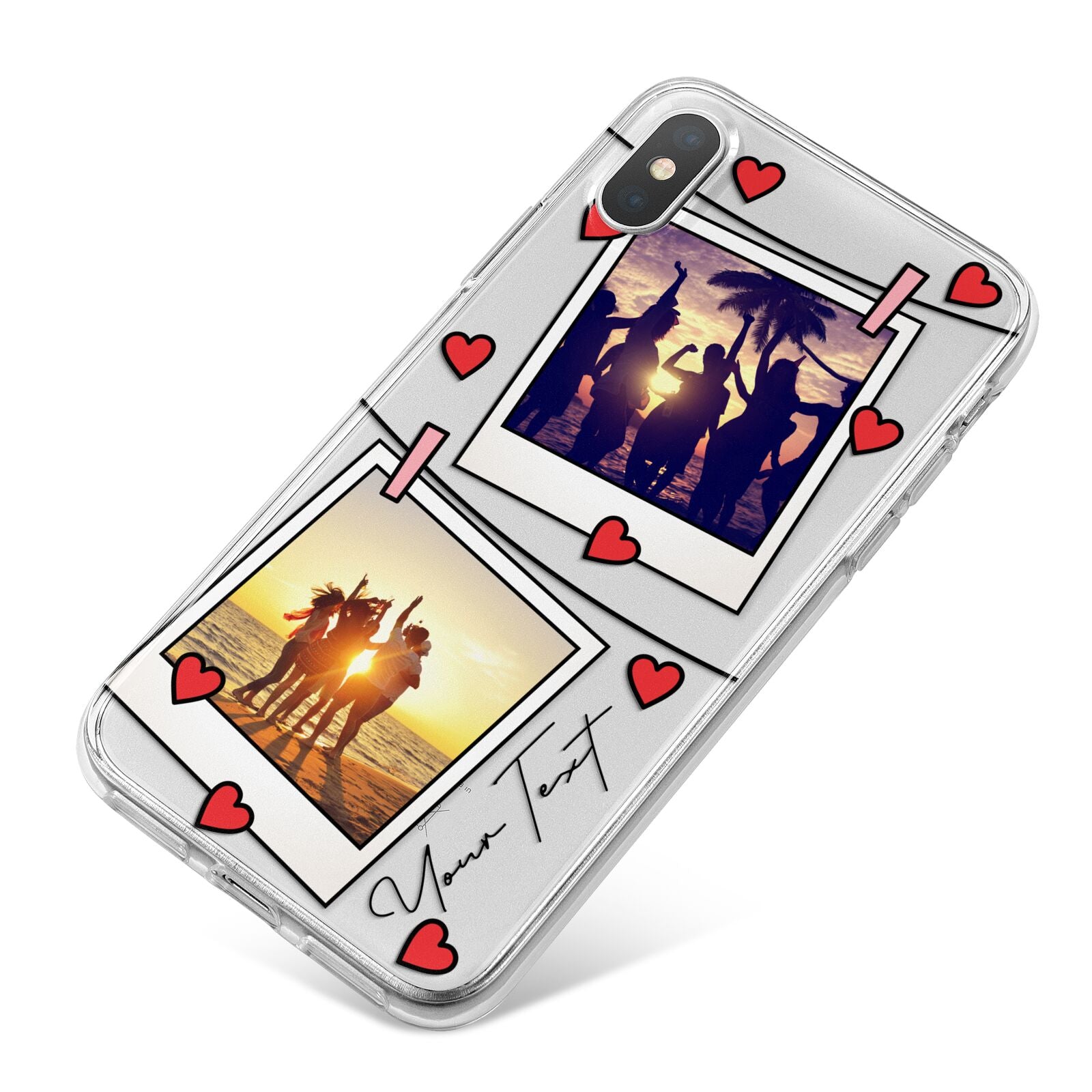 Hearts Photo Montage Upload with Text iPhone X Bumper Case on Silver iPhone