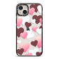 Hearts iPhone 14 Plus Black Impact Case on Silver phone
