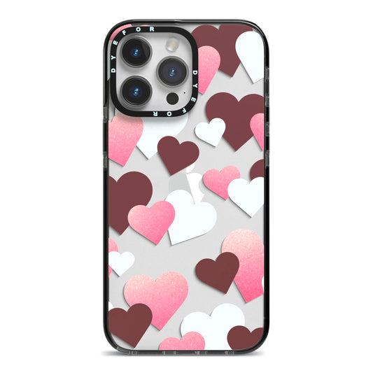 Hearts iPhone 14 Pro Max Black Impact Case on Silver phone