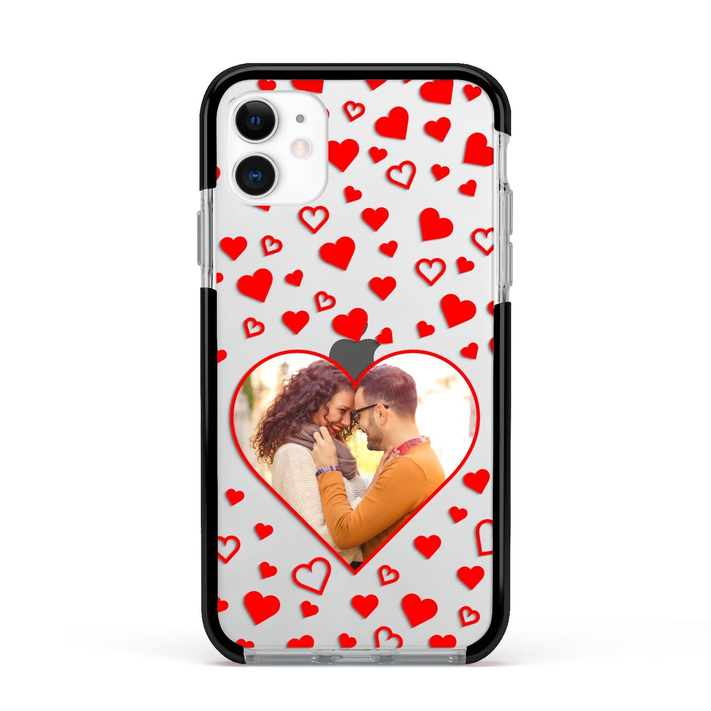 Hearts with Photo Apple iPhone 11 in White with Black Impact Case