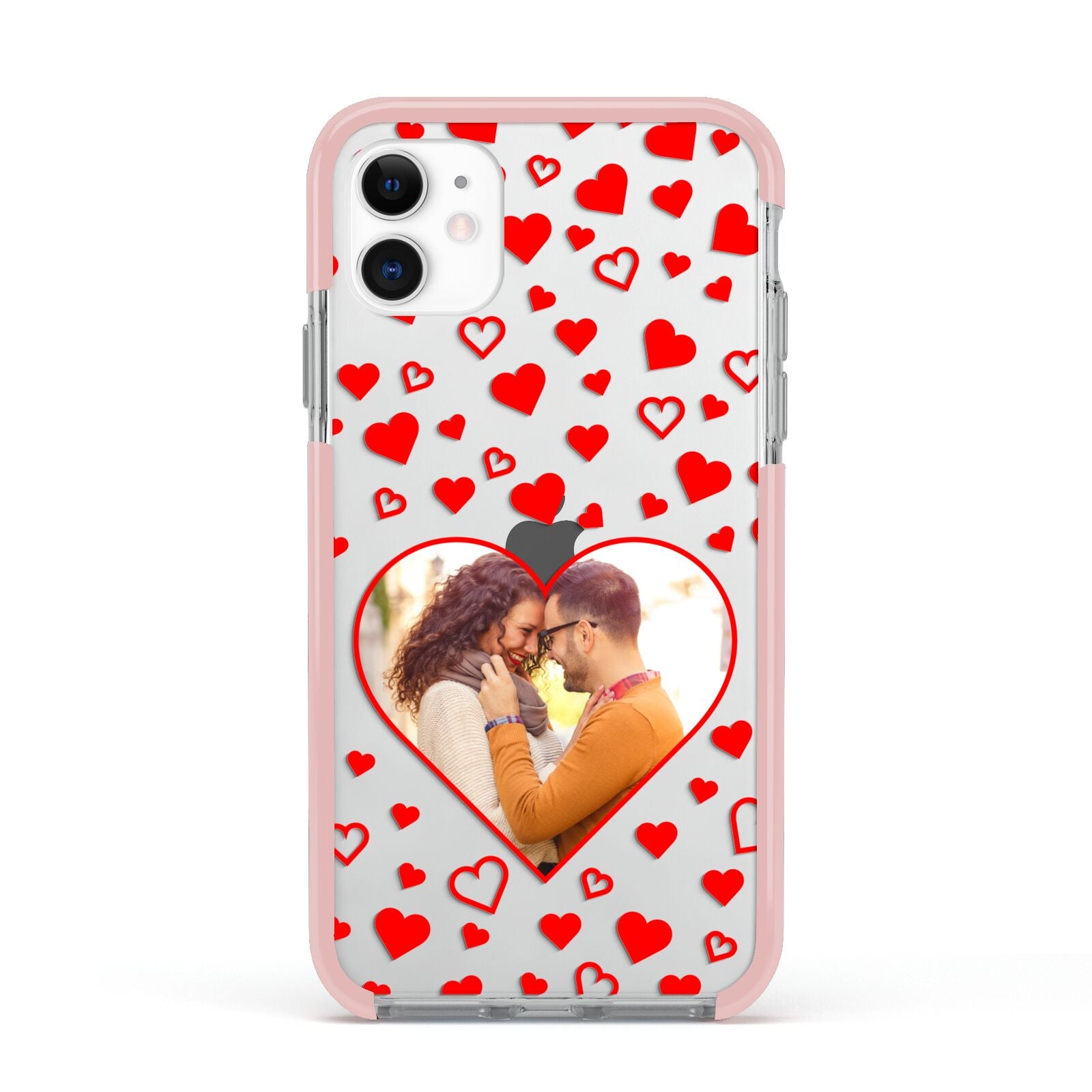 Hearts with Photo Apple iPhone 11 in White with Pink Impact Case