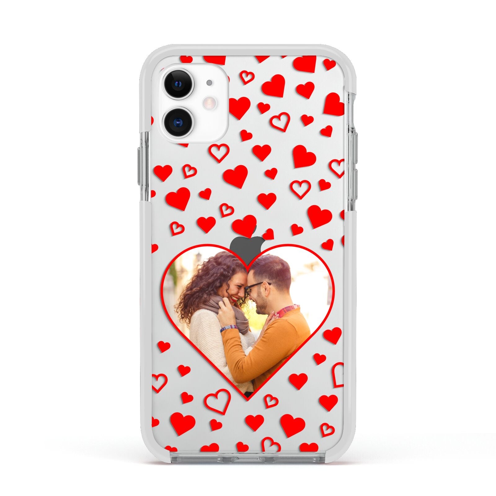 Hearts with Photo Apple iPhone 11 in White with White Impact Case