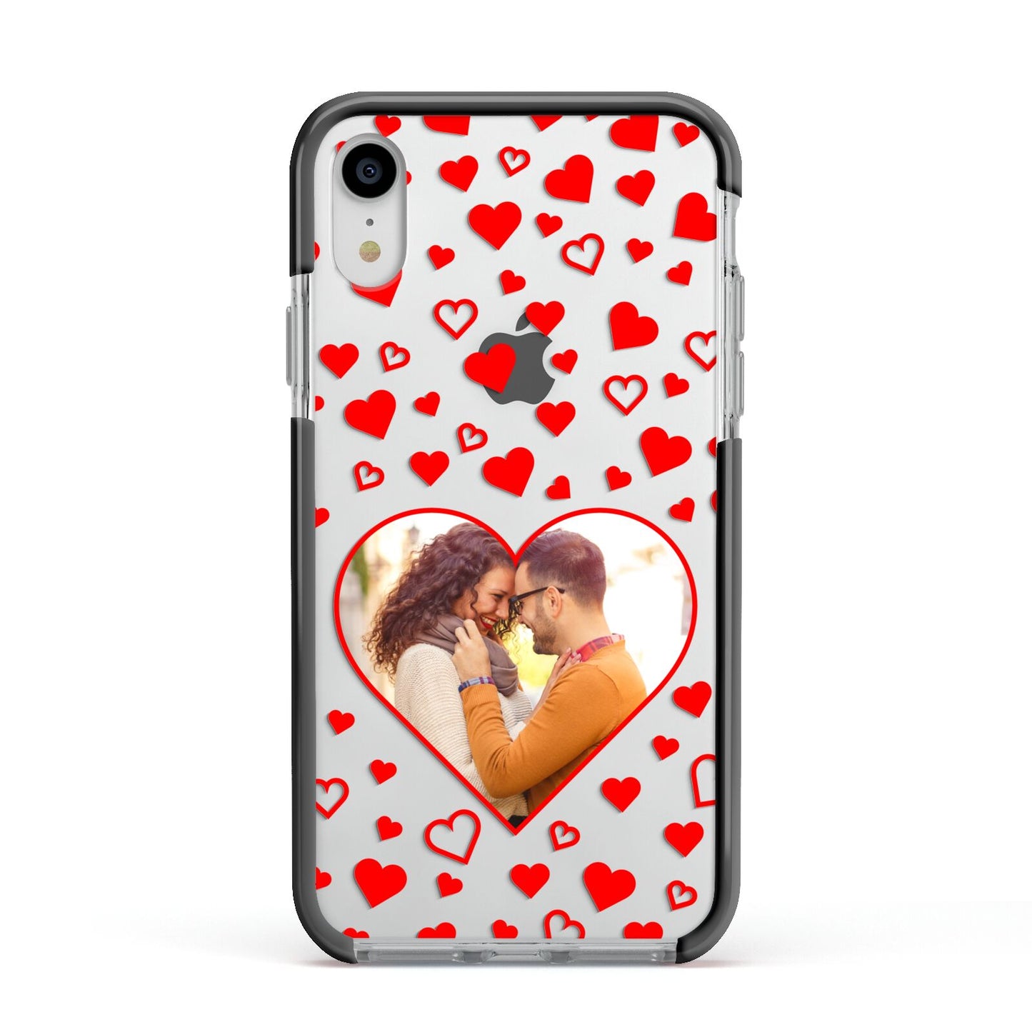 Hearts with Photo Apple iPhone XR Impact Case Black Edge on Silver Phone