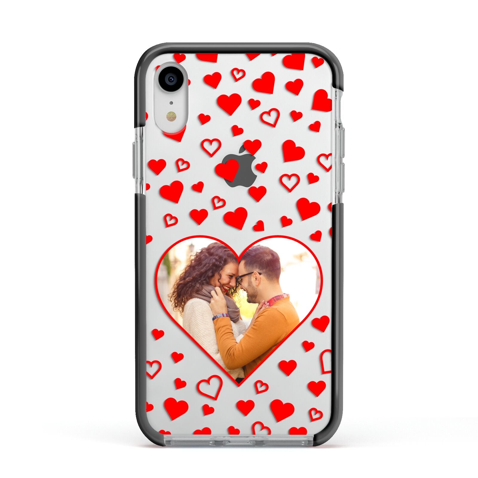 Hearts with Photo Apple iPhone XR Impact Case Black Edge on Silver Phone