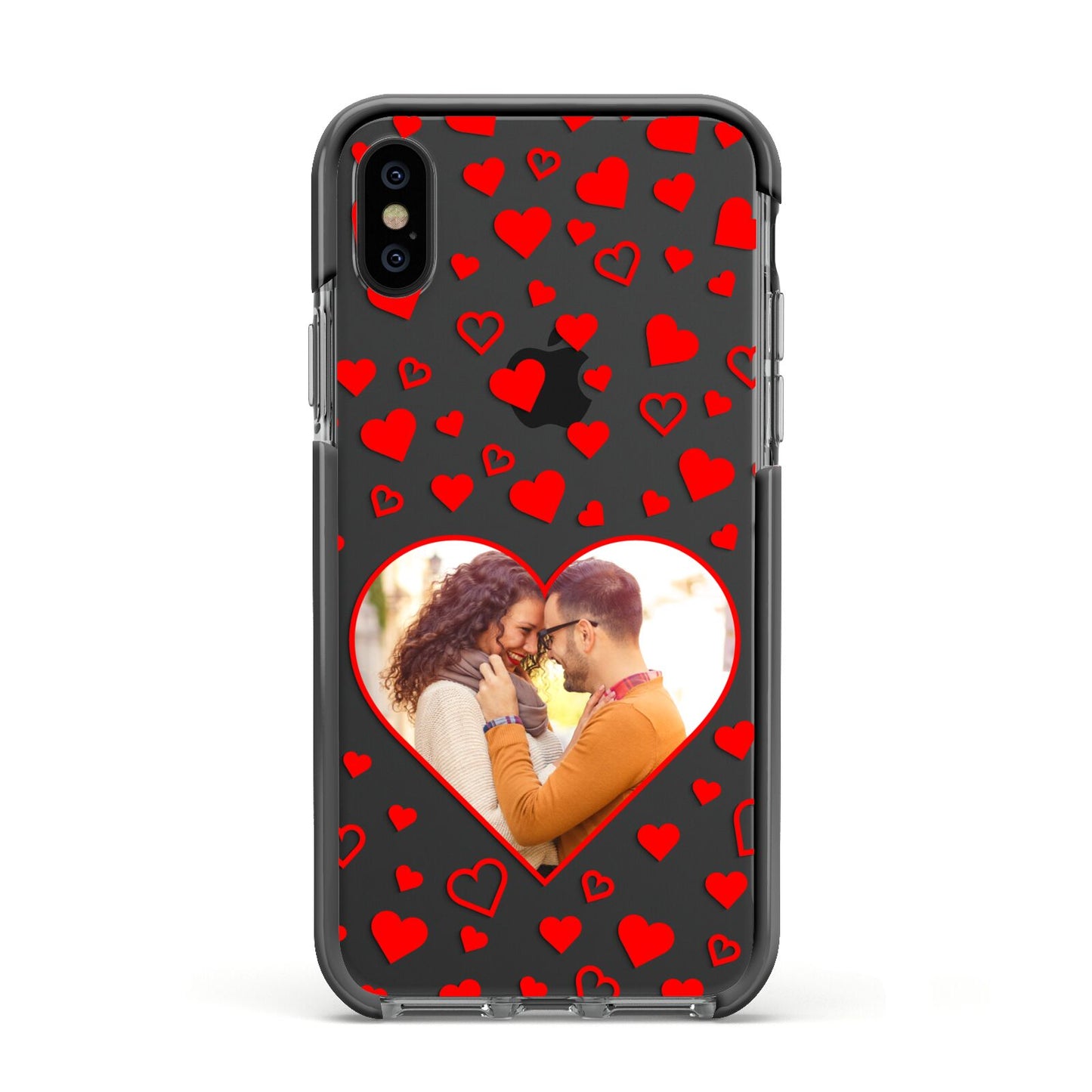 Hearts with Photo Apple iPhone Xs Impact Case Black Edge on Black Phone