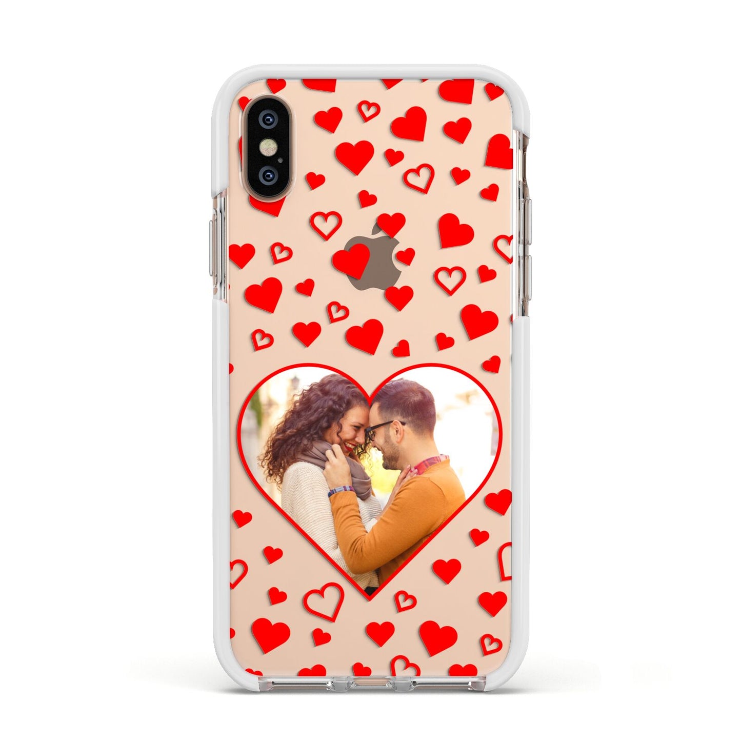 Hearts with Photo Apple iPhone Xs Impact Case White Edge on Gold Phone