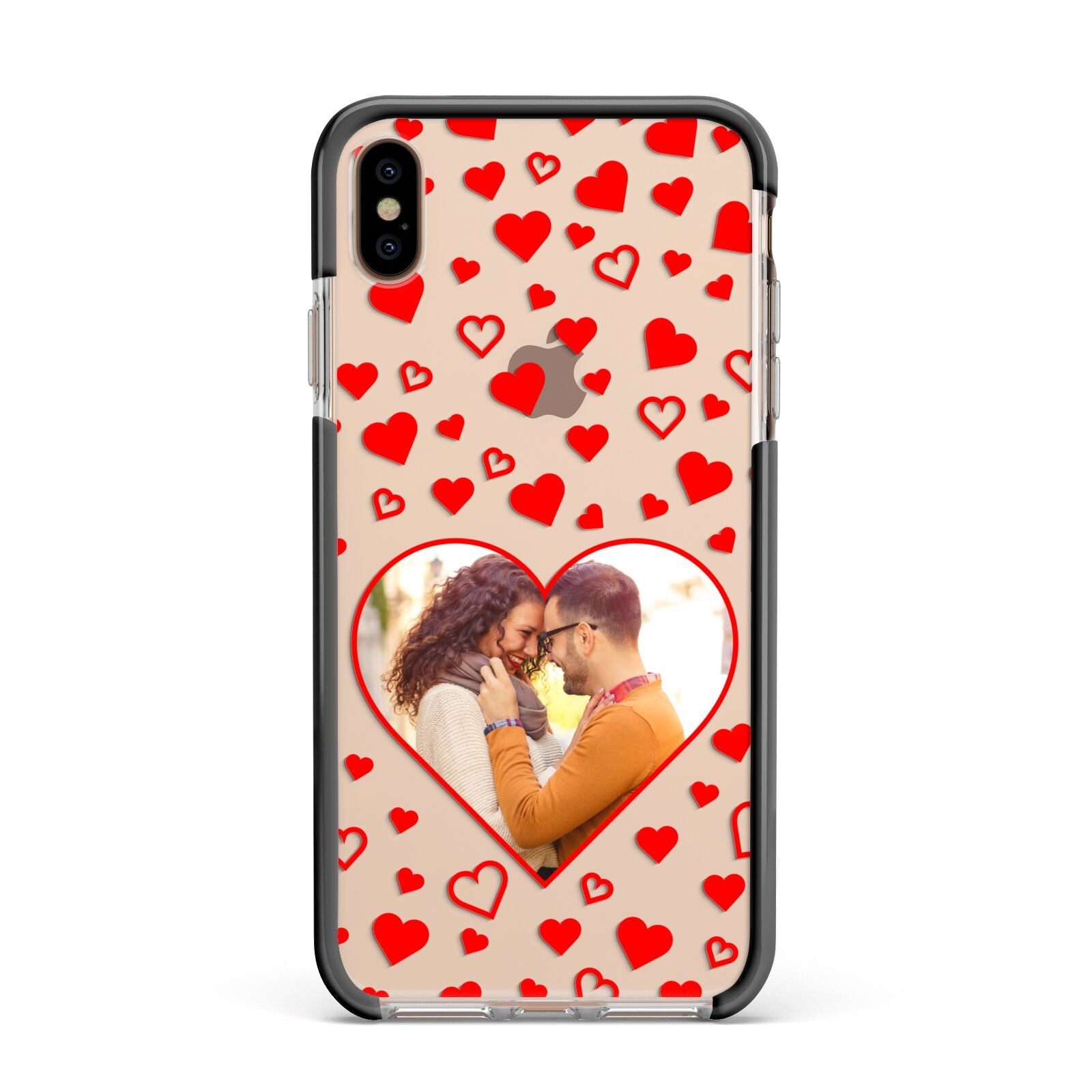 Hearts with Photo Apple iPhone Xs Max Impact Case Black Edge on Gold Phone
