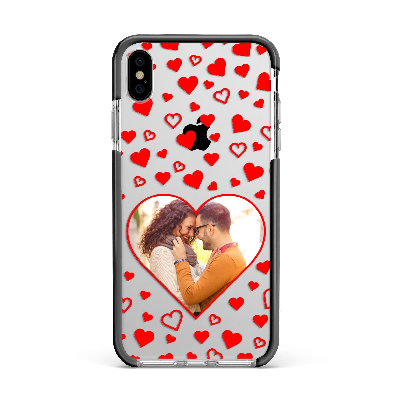 Hearts with Photo Apple iPhone Xs Max Impact Case Black Edge on Silver Phone