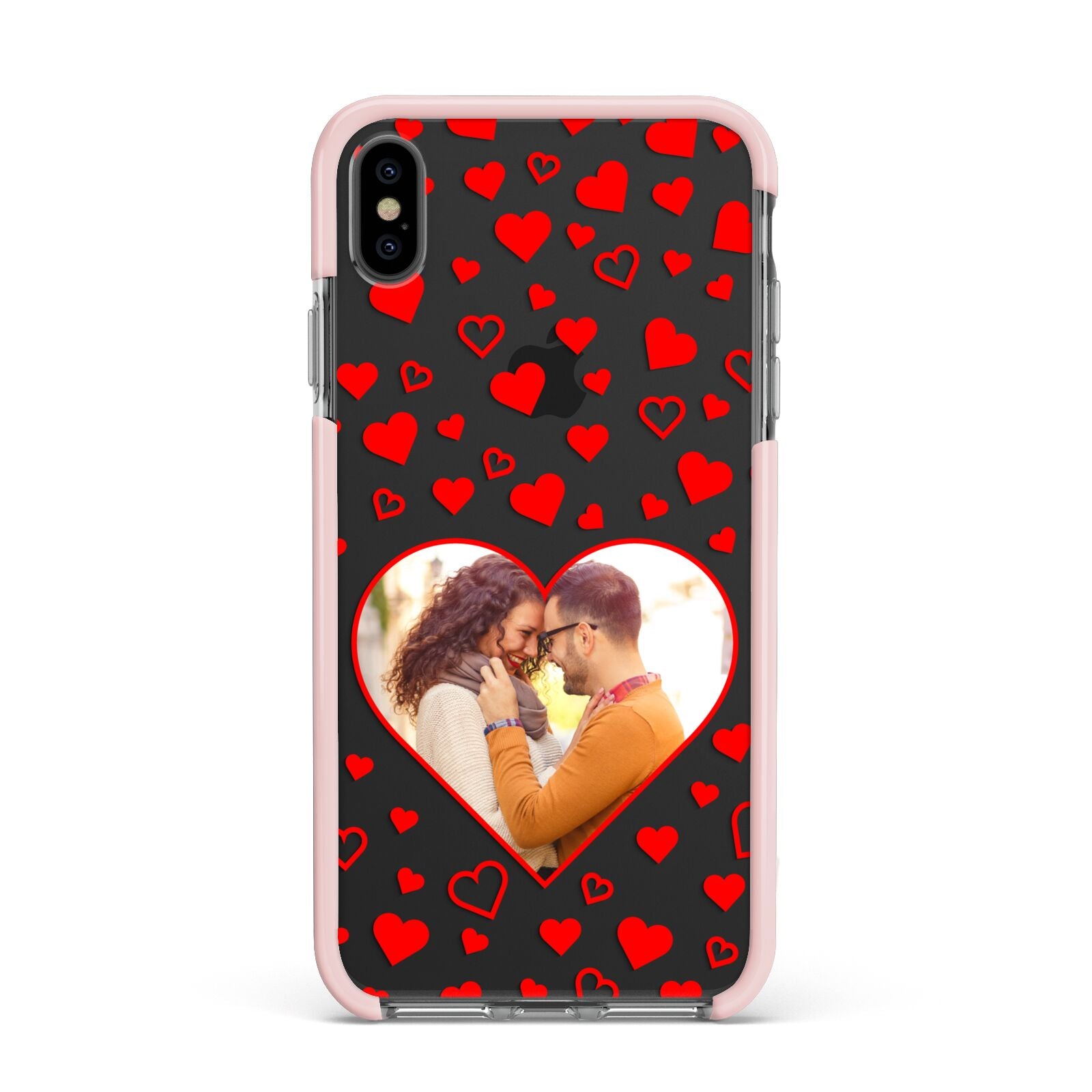 Hearts with Photo Apple iPhone Xs Max Impact Case Pink Edge on Black Phone