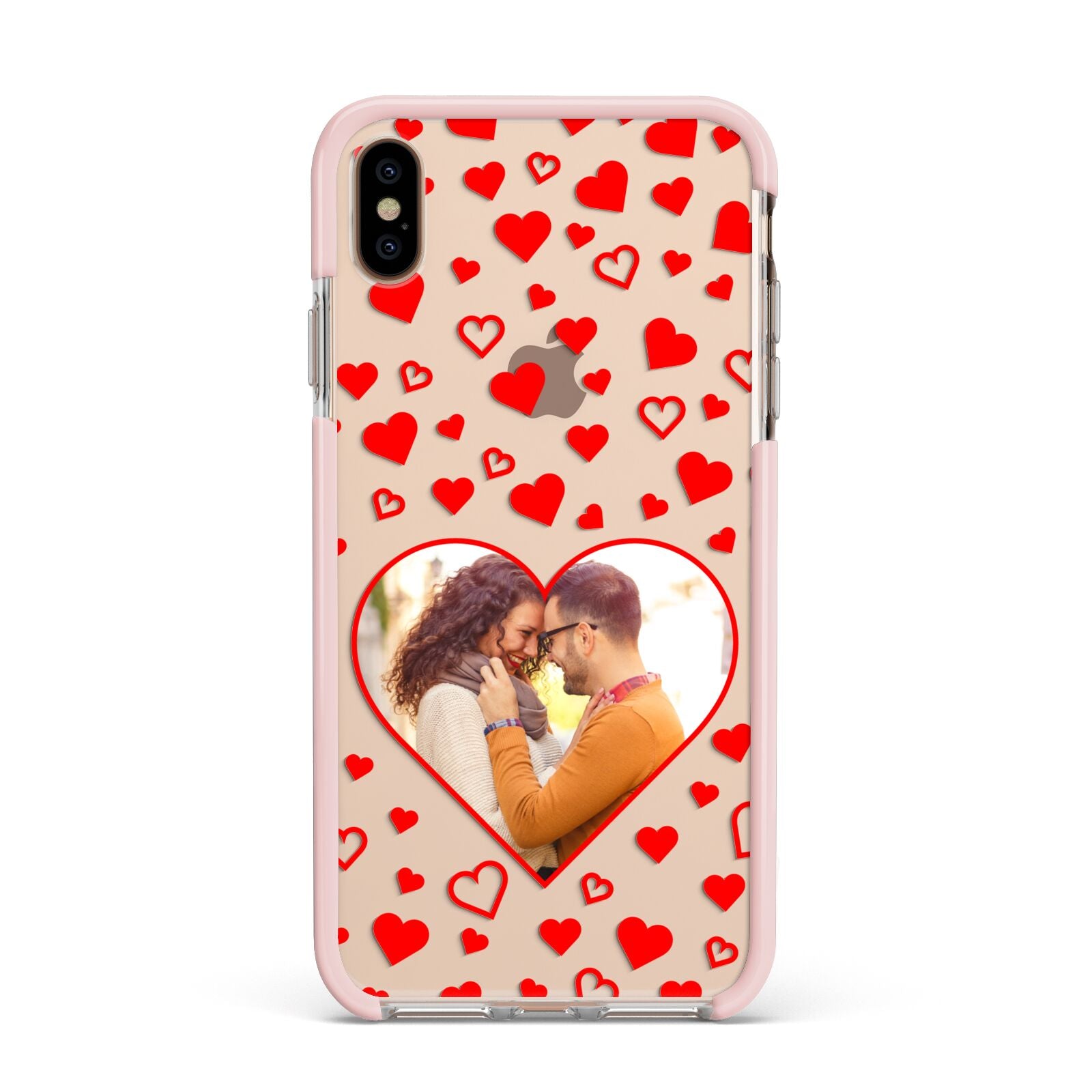 Hearts with Photo Apple iPhone Xs Max Impact Case Pink Edge on Gold Phone