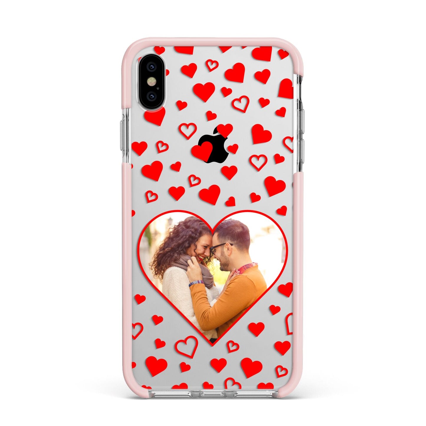 Hearts with Photo Apple iPhone Xs Max Impact Case Pink Edge on Silver Phone