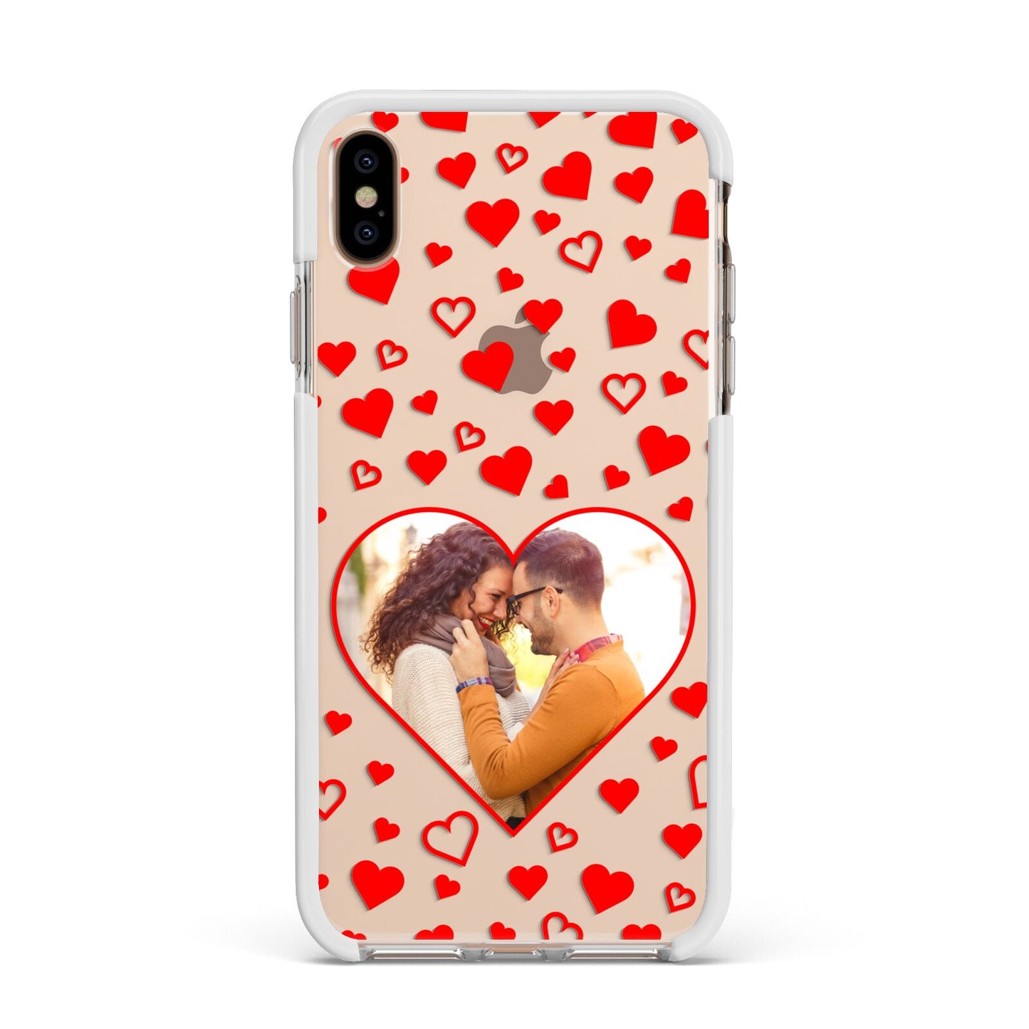 Hearts with Photo Apple iPhone Xs Max Impact Case White Edge on Gold Phone