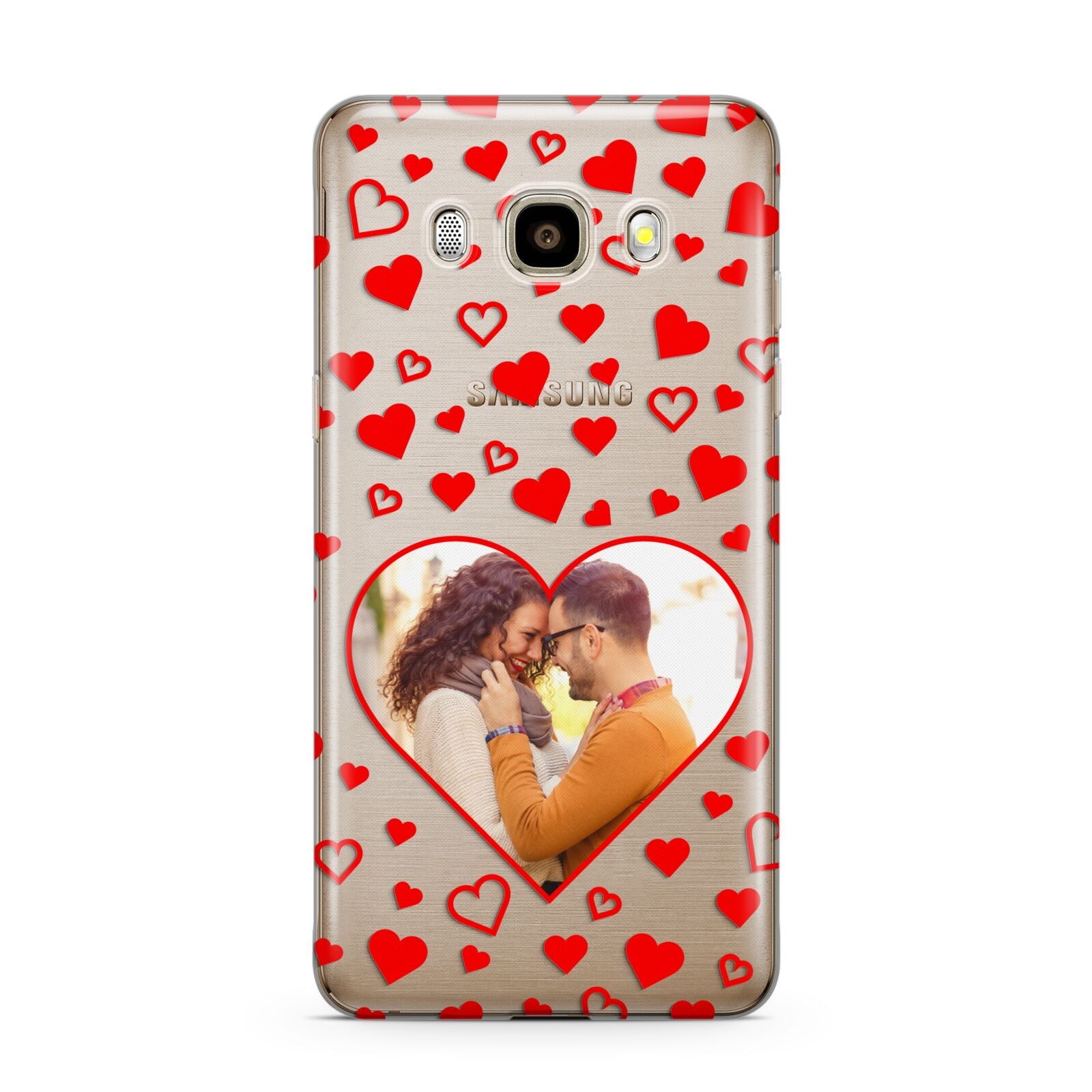 Hearts with Photo Samsung Galaxy J7 2016 Case on gold phone