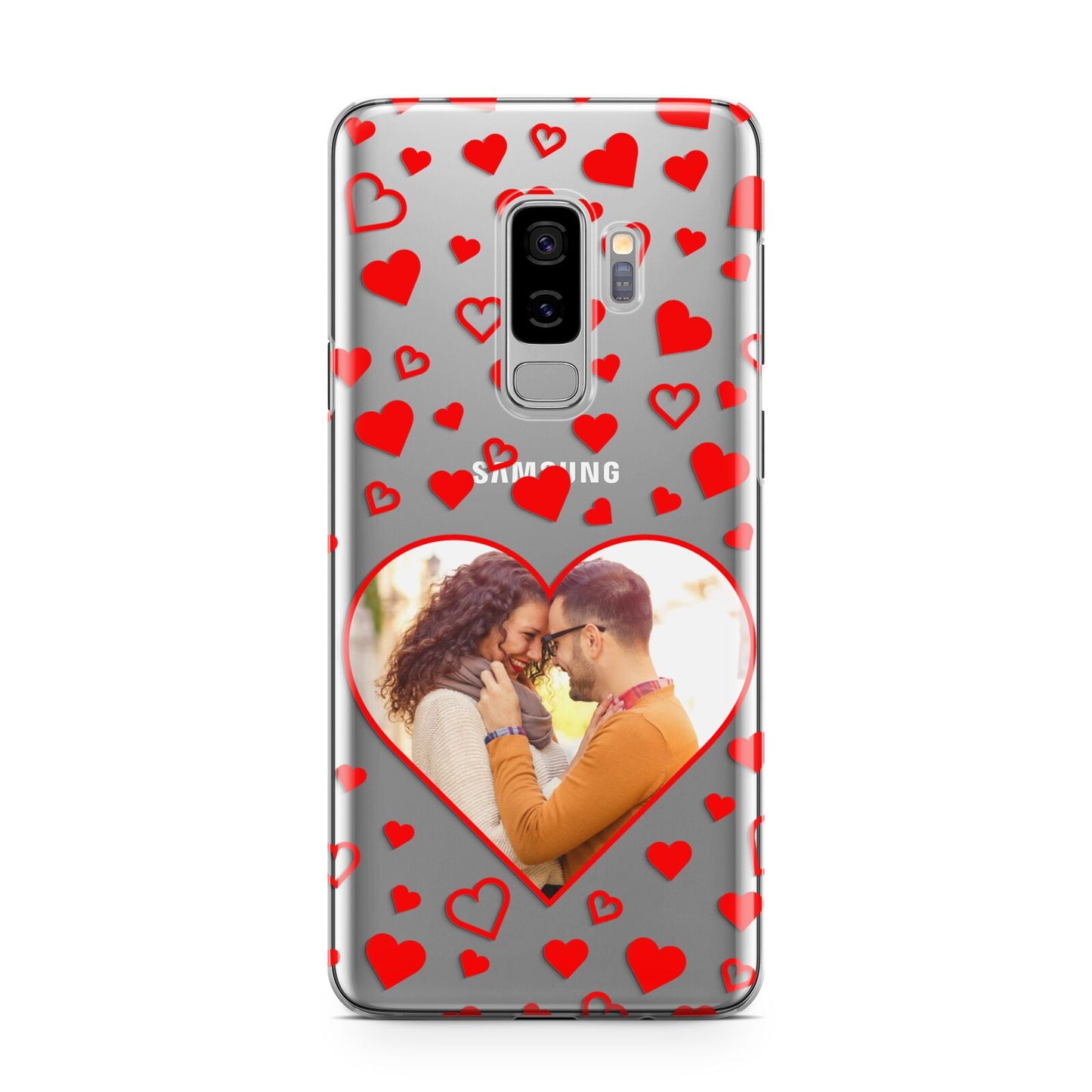 Hearts with Photo Samsung Galaxy S9 Plus Case on Silver phone