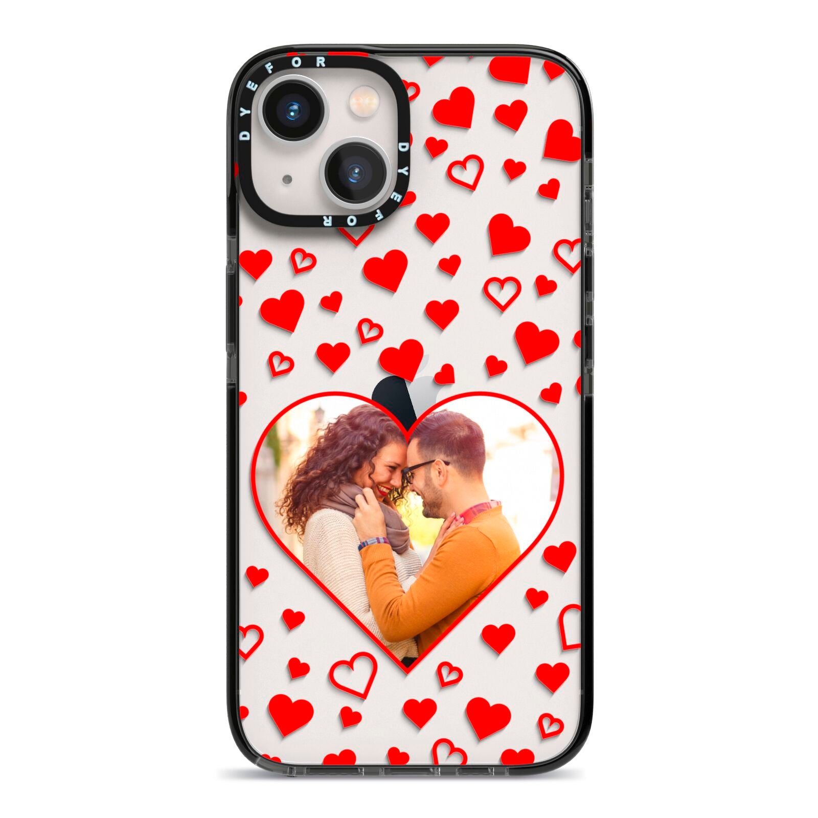 Hearts with Photo iPhone 13 Black Impact Case on Silver phone