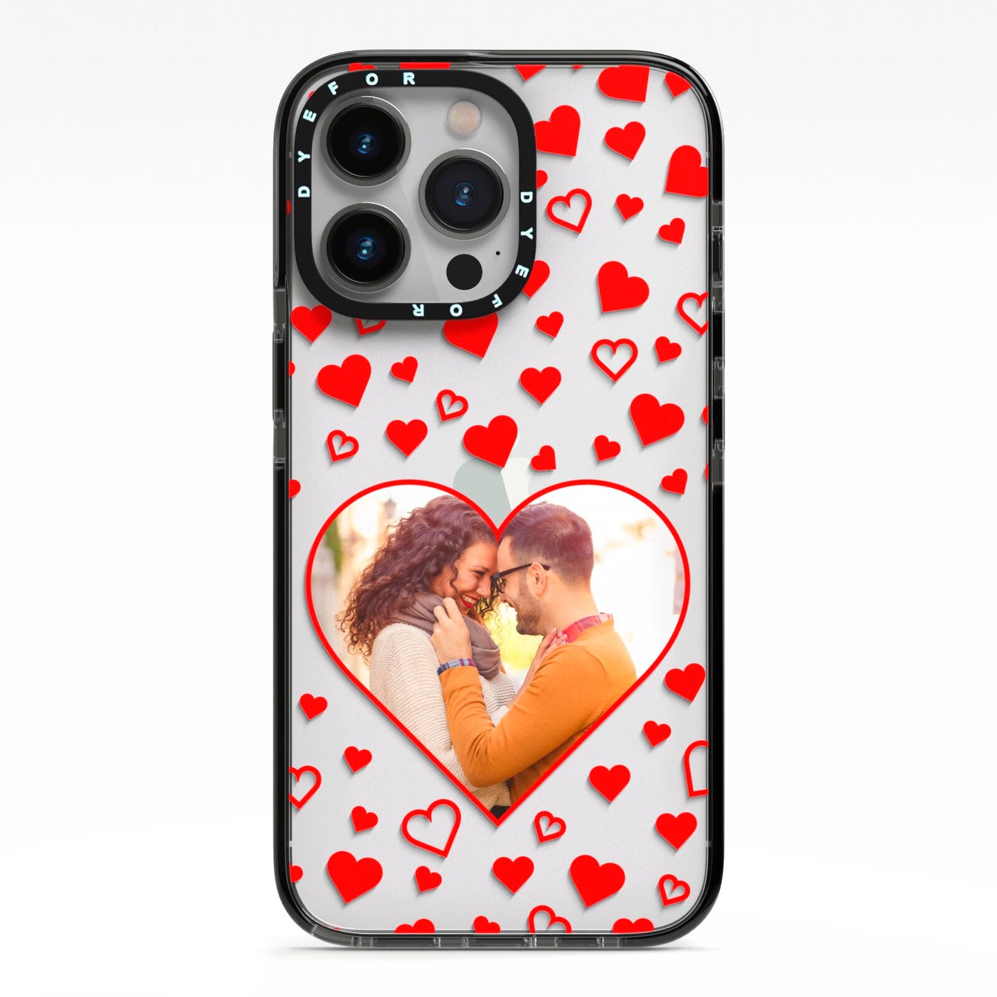 Hearts with Photo iPhone 13 Pro Black Impact Case on Silver phone