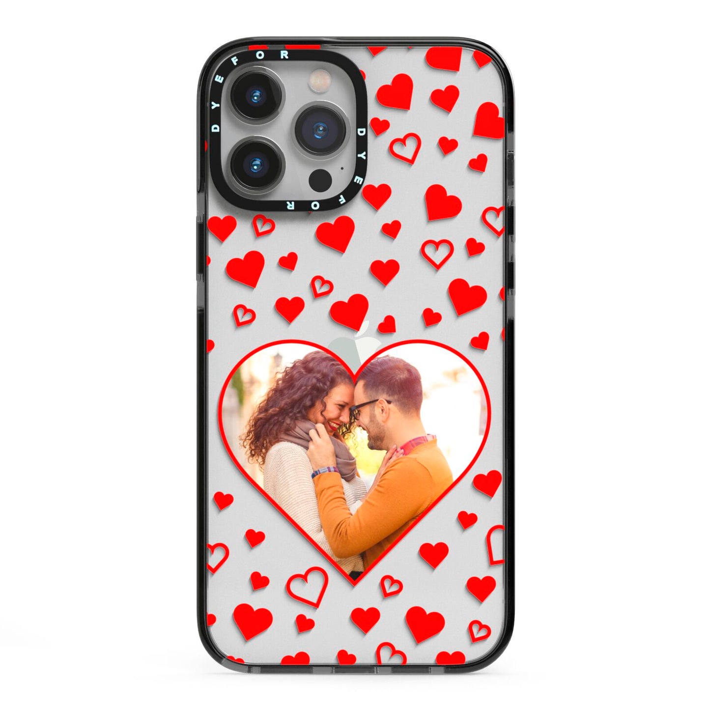 Hearts with Photo iPhone 13 Pro Max Black Impact Case on Silver phone