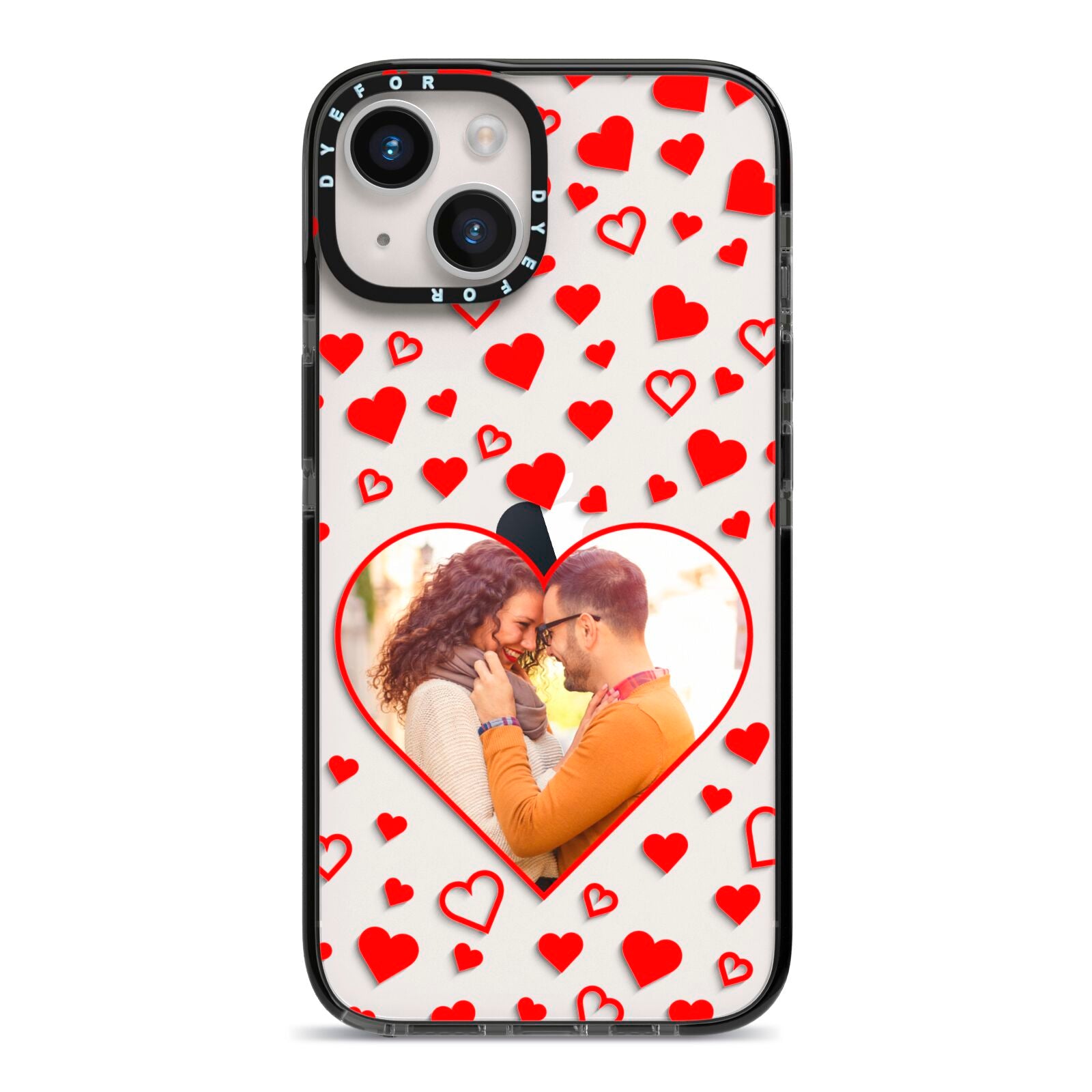 Hearts with Photo iPhone 14 Black Impact Case on Silver phone
