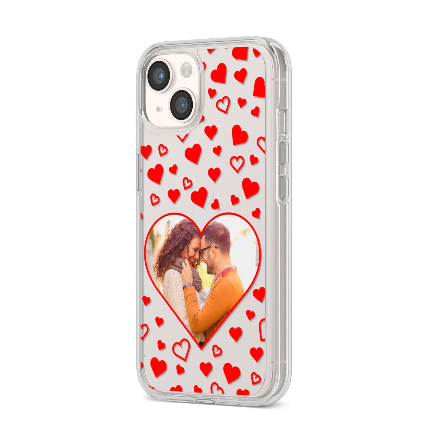 Hearts with Photo iPhone 14 Clear Tough Case Starlight Angled Image