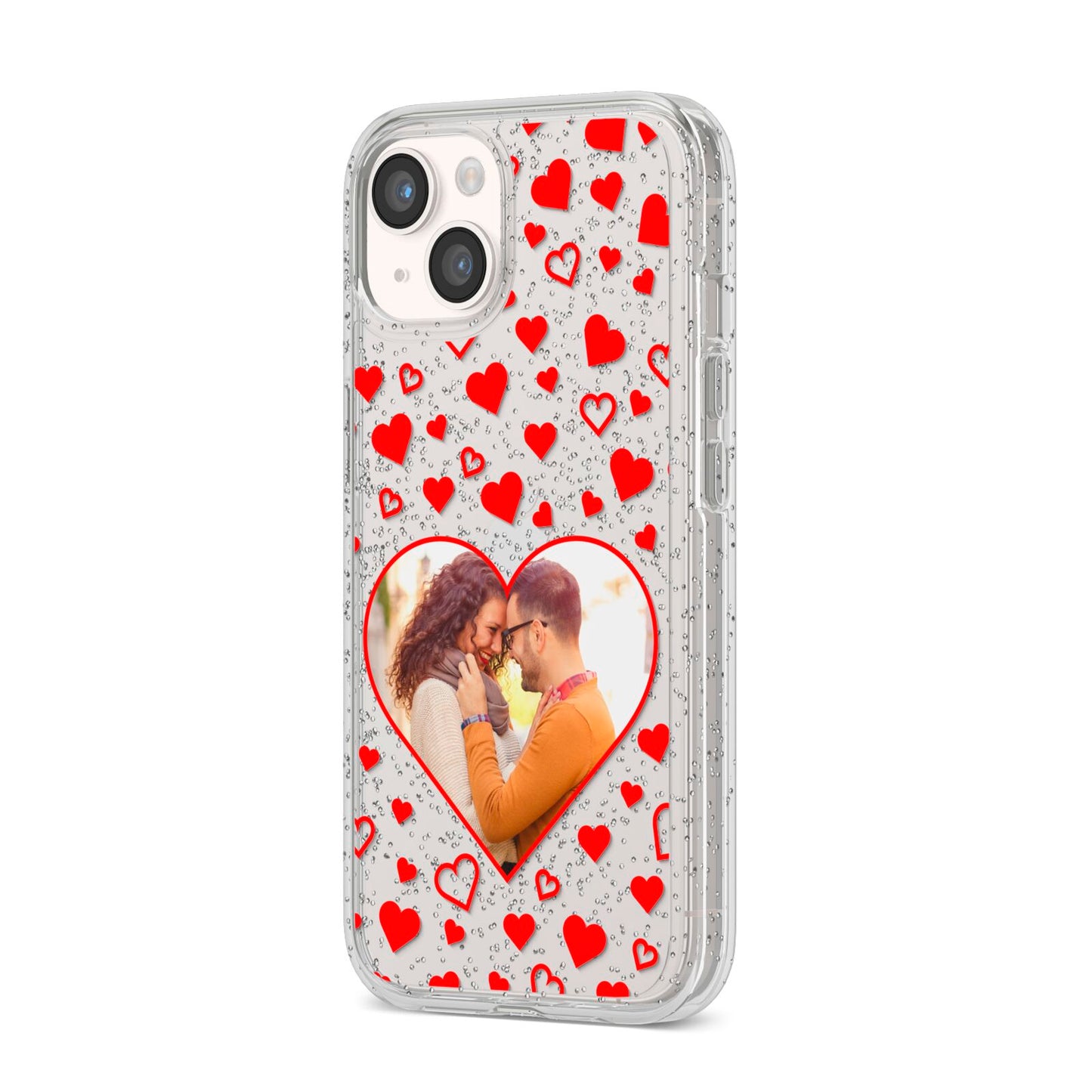 Hearts with Photo iPhone 14 Glitter Tough Case Starlight Angled Image