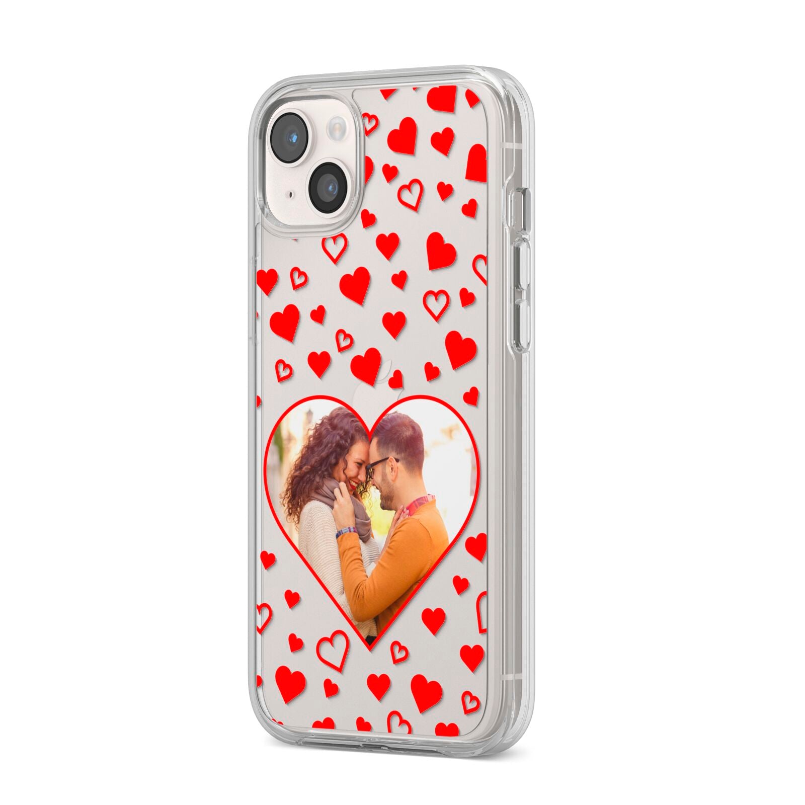 Hearts with Photo iPhone 14 Plus Clear Tough Case Starlight Angled Image