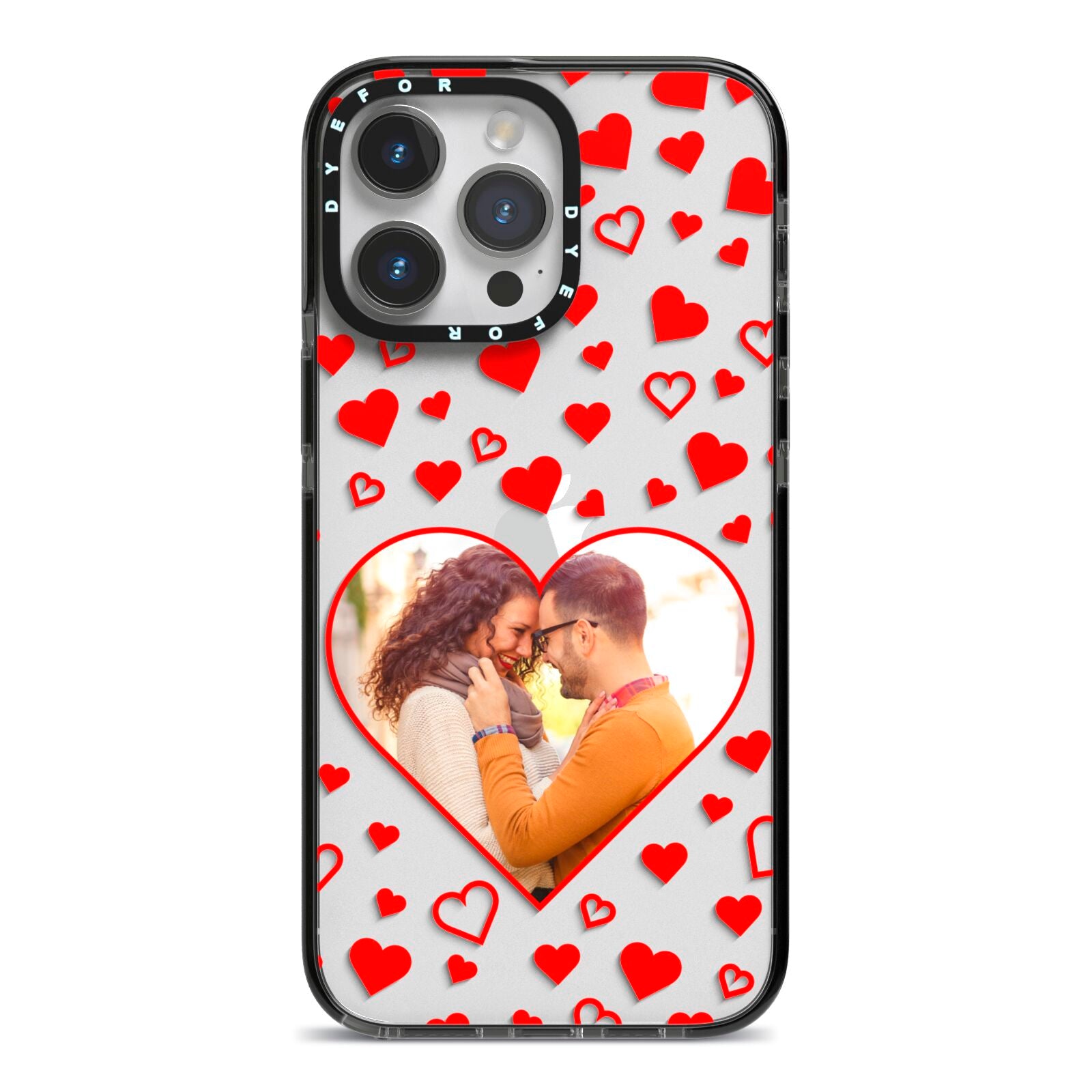 Hearts with Photo iPhone 14 Pro Max Black Impact Case on Silver phone