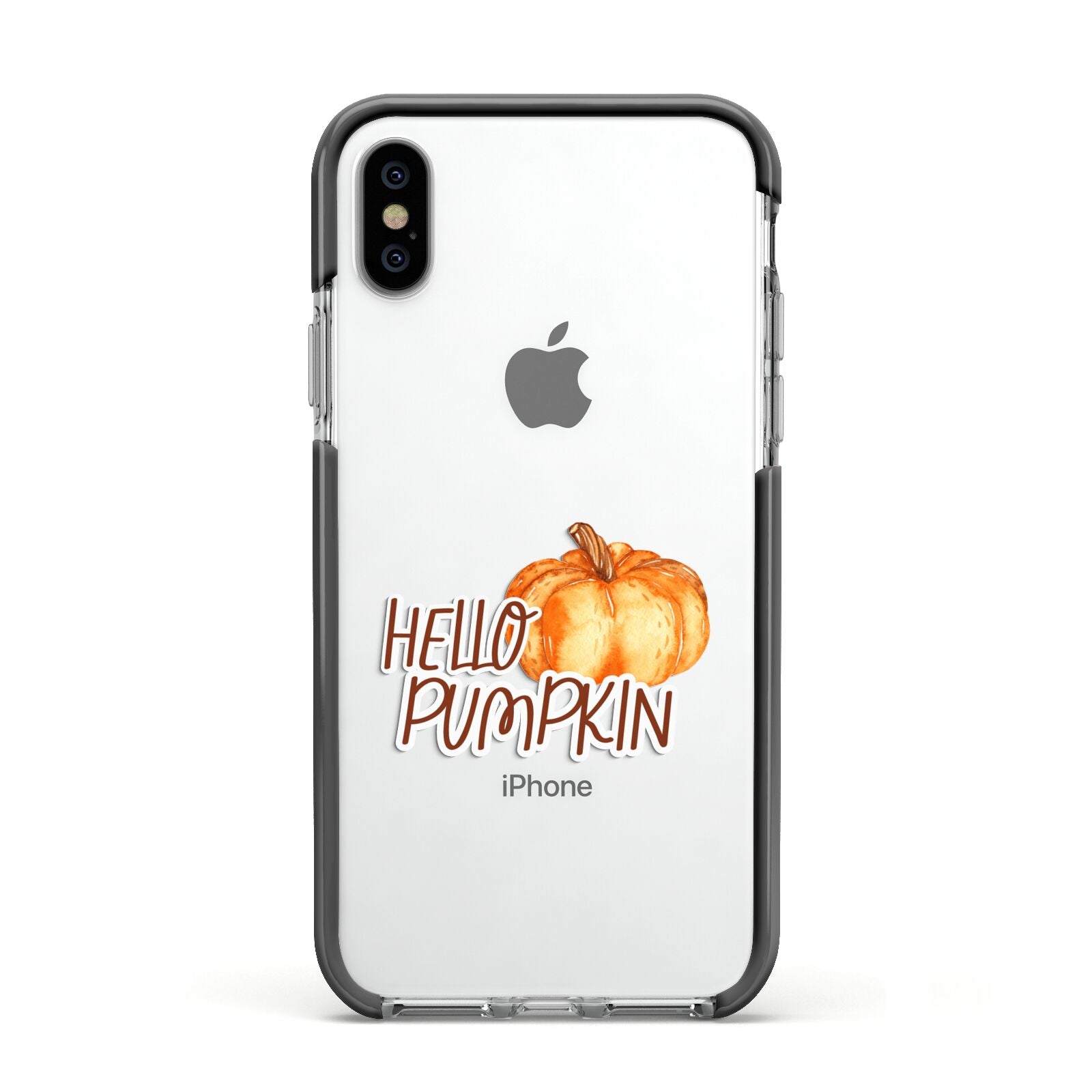 Hello Pumpkin Apple iPhone Xs Impact Case Black Edge on Silver Phone