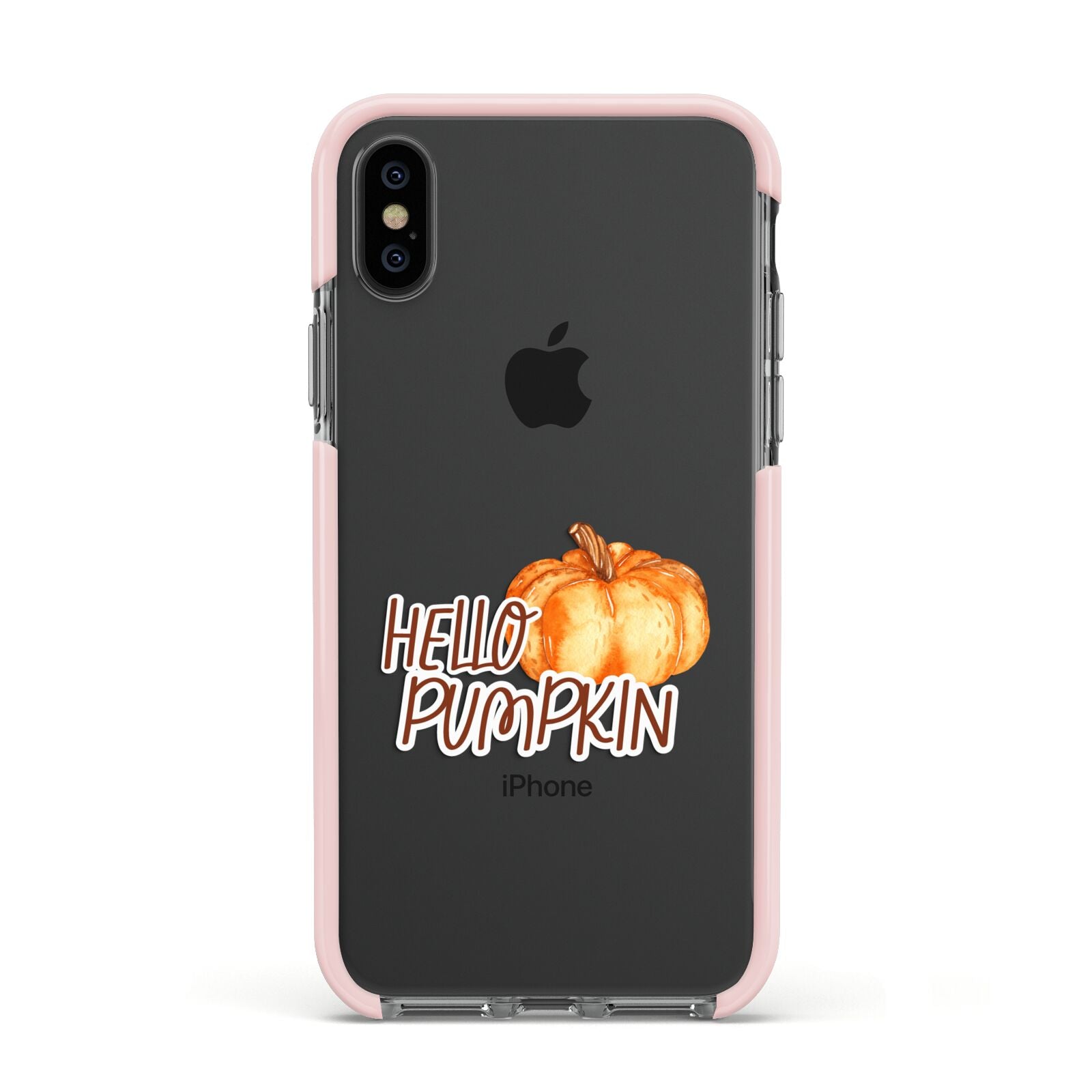 Hello Pumpkin Apple iPhone Xs Impact Case Pink Edge on Black Phone