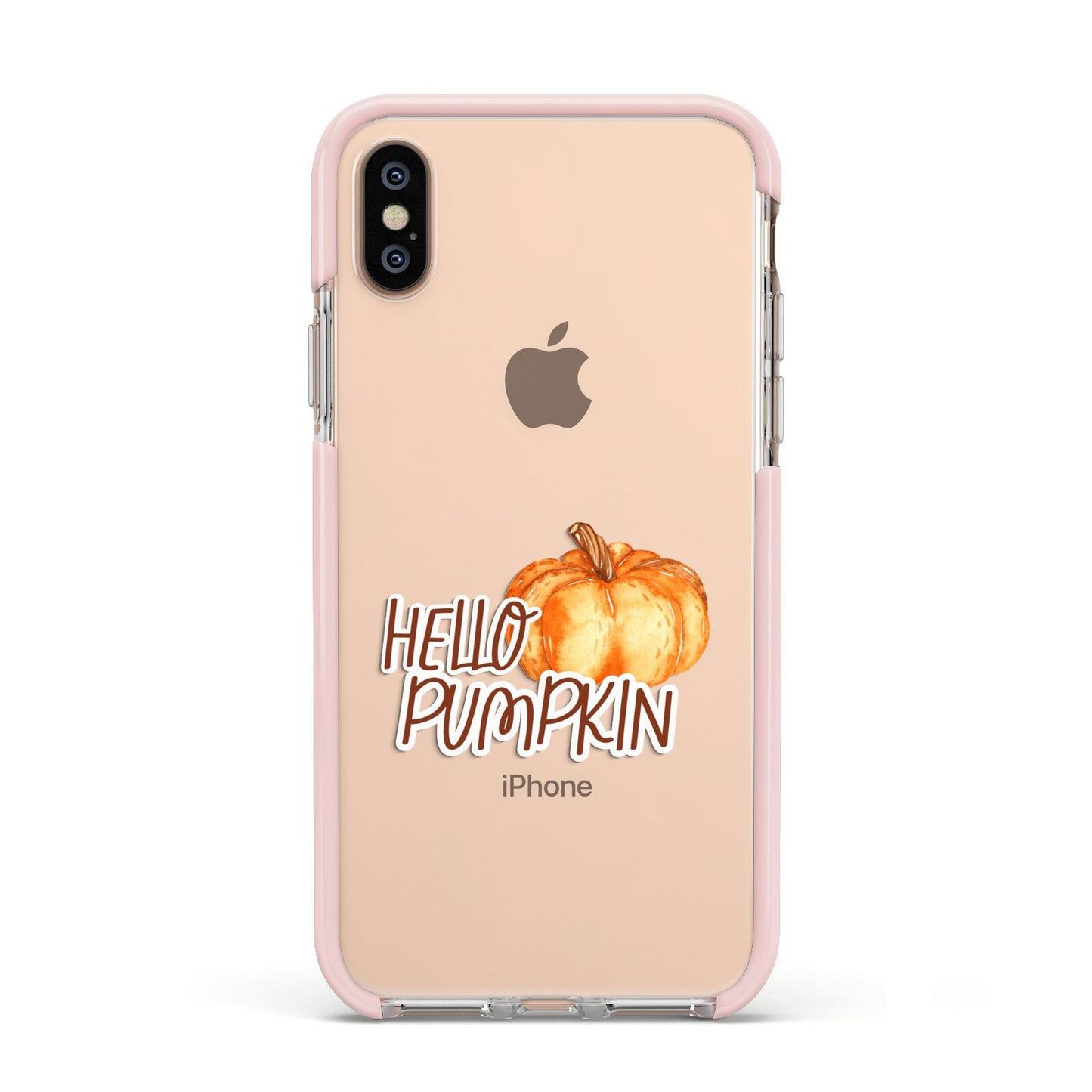 Hello Pumpkin Apple iPhone Xs Impact Case Pink Edge on Gold Phone
