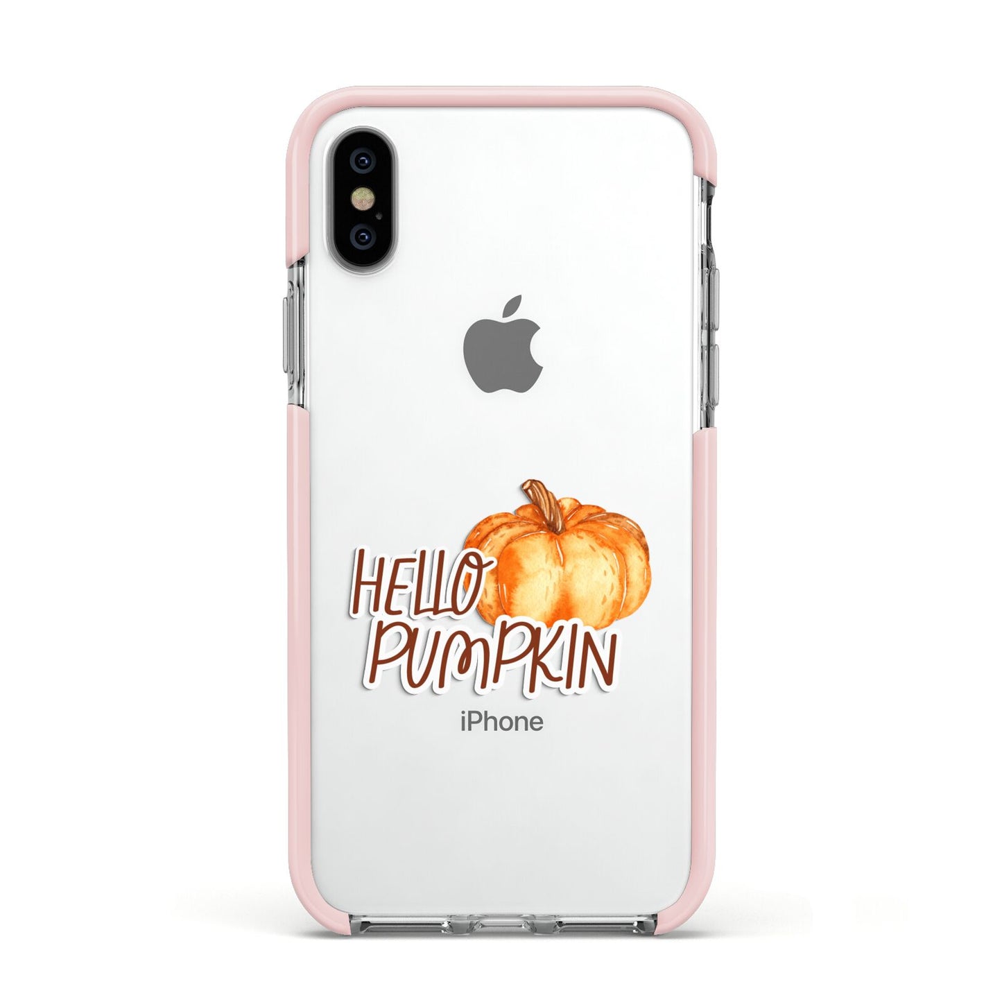 Hello Pumpkin Apple iPhone Xs Impact Case Pink Edge on Silver Phone
