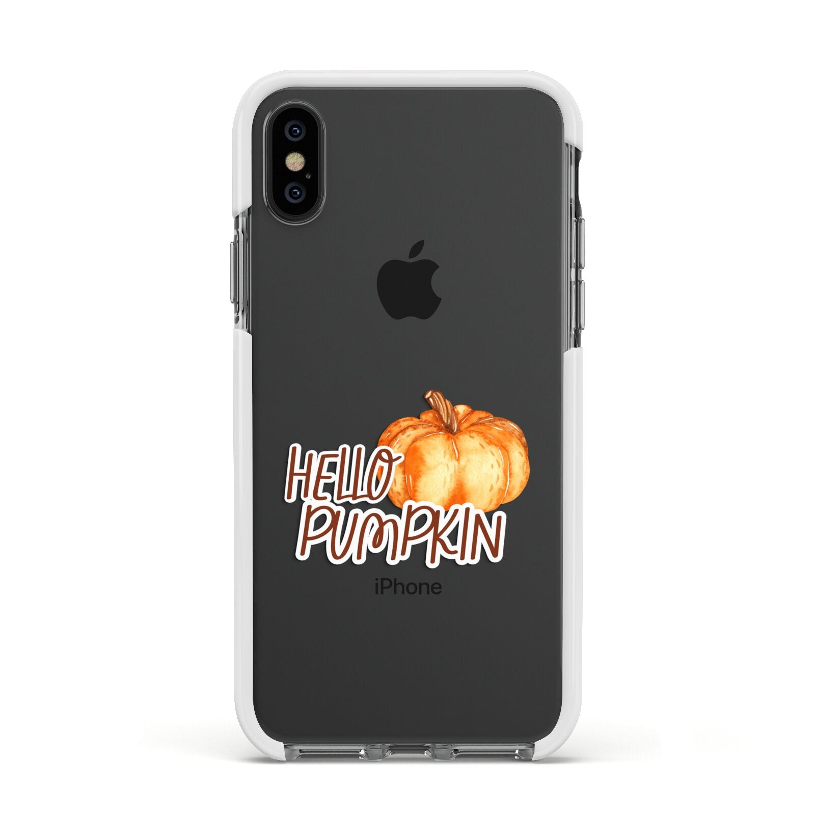 Hello Pumpkin Apple iPhone Xs Impact Case White Edge on Black Phone