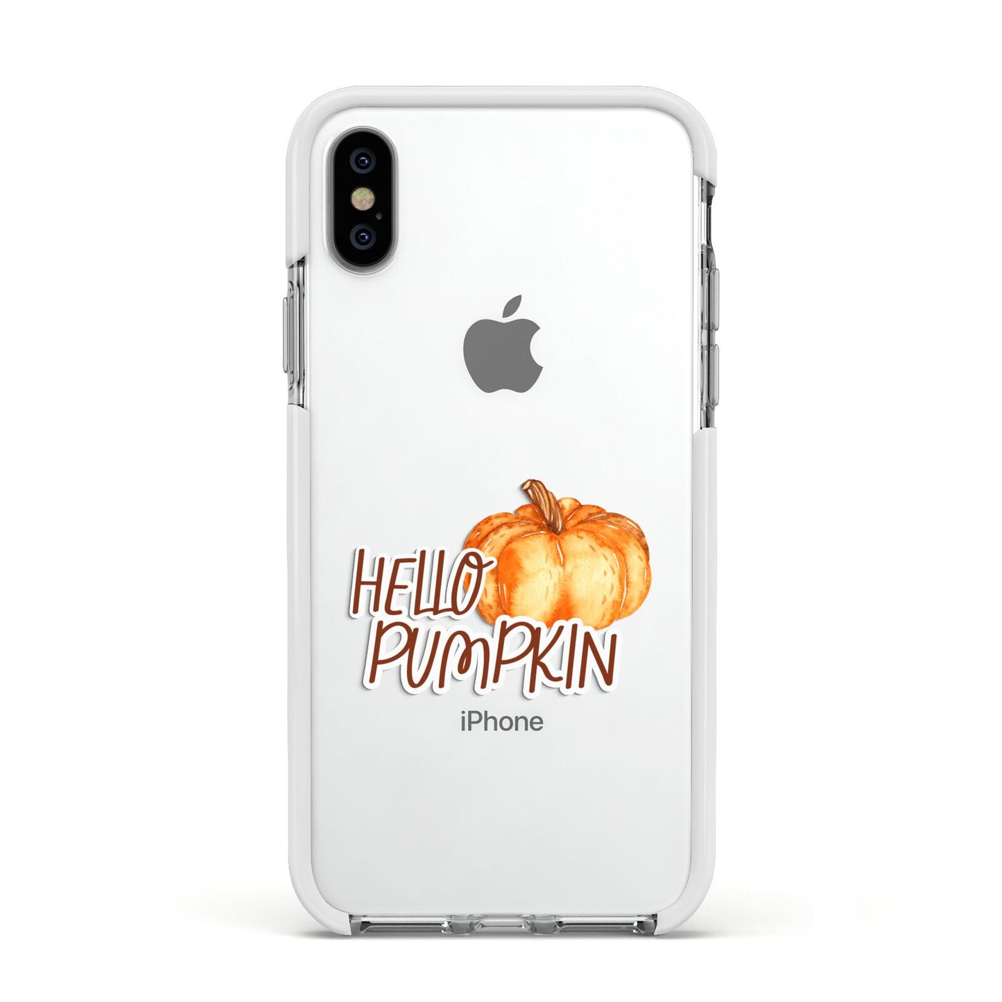 Hello Pumpkin Apple iPhone Xs Impact Case White Edge on Silver Phone