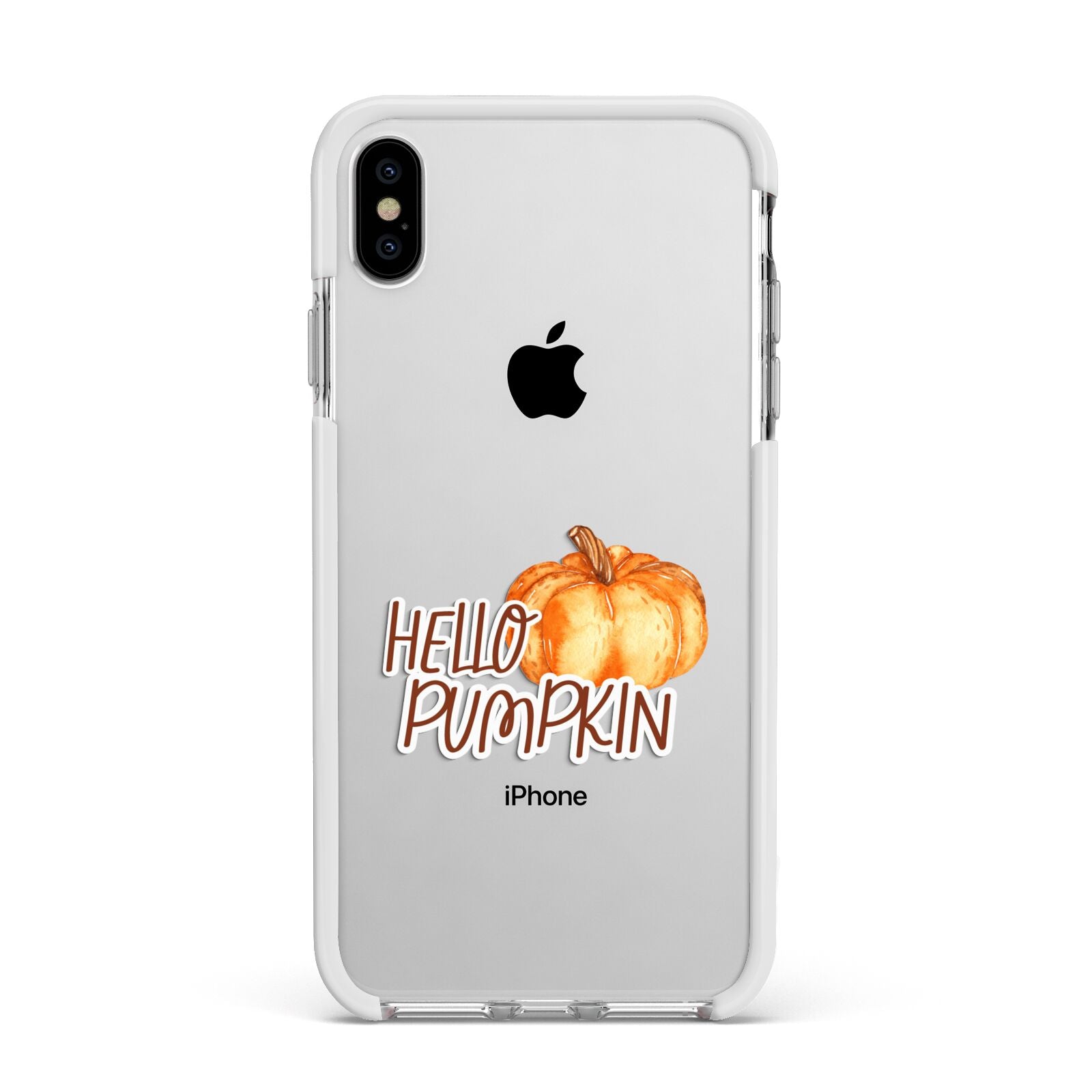 Hello Pumpkin Apple iPhone Xs Max Impact Case White Edge on Silver Phone