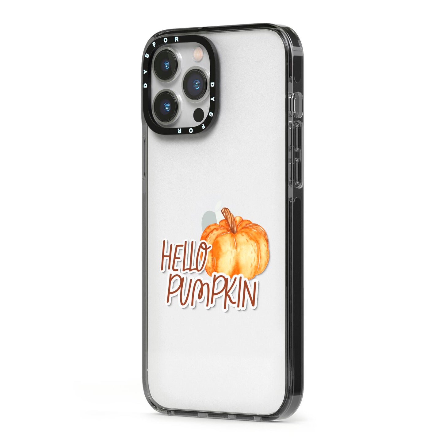 Hello Pumpkin iPhone 13 Pro Max Black Impact Case Side Angle on Silver phone