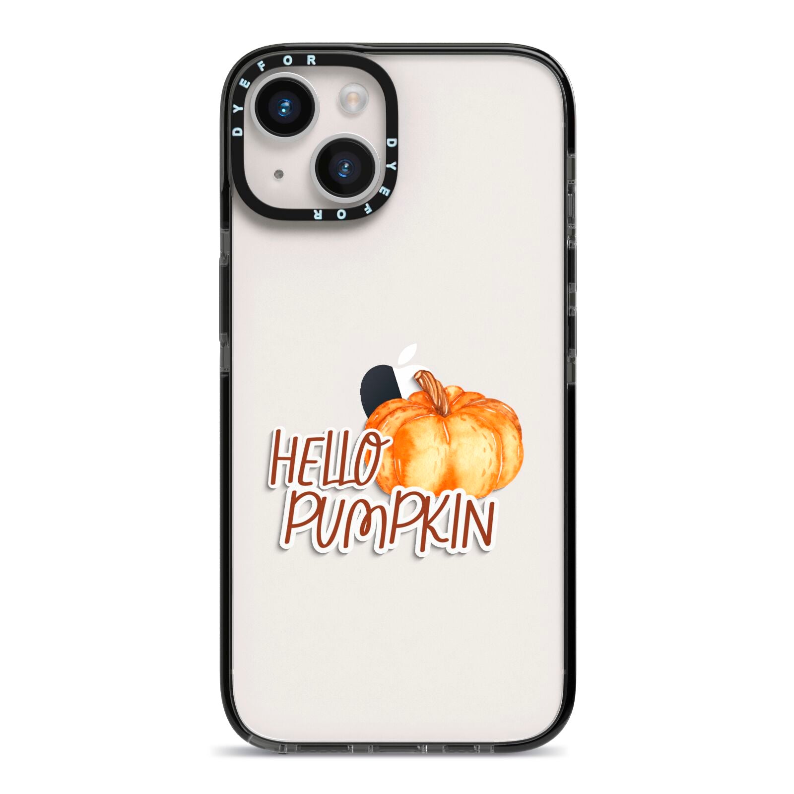 Hello Pumpkin iPhone 14 Black Impact Case on Silver phone